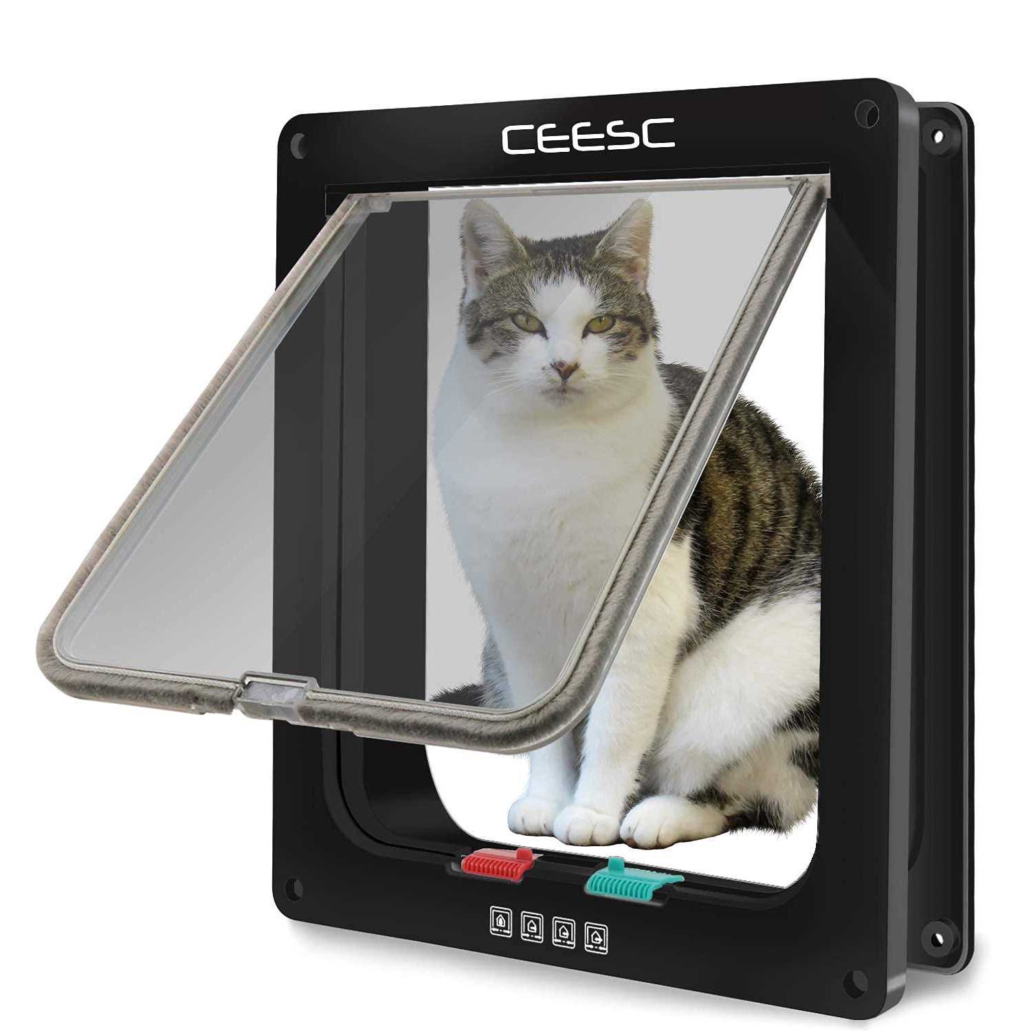 CEESC Extra Large Cat Door 4 Way Locking Large Cat Door for Interior Exterior Doors