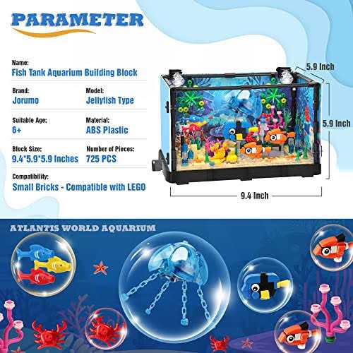 Jorumo Fish Tank Building Block, Lighting Aquarium Compatible with Lego Sets for Adults and Kids Including Ocean Jellyfish