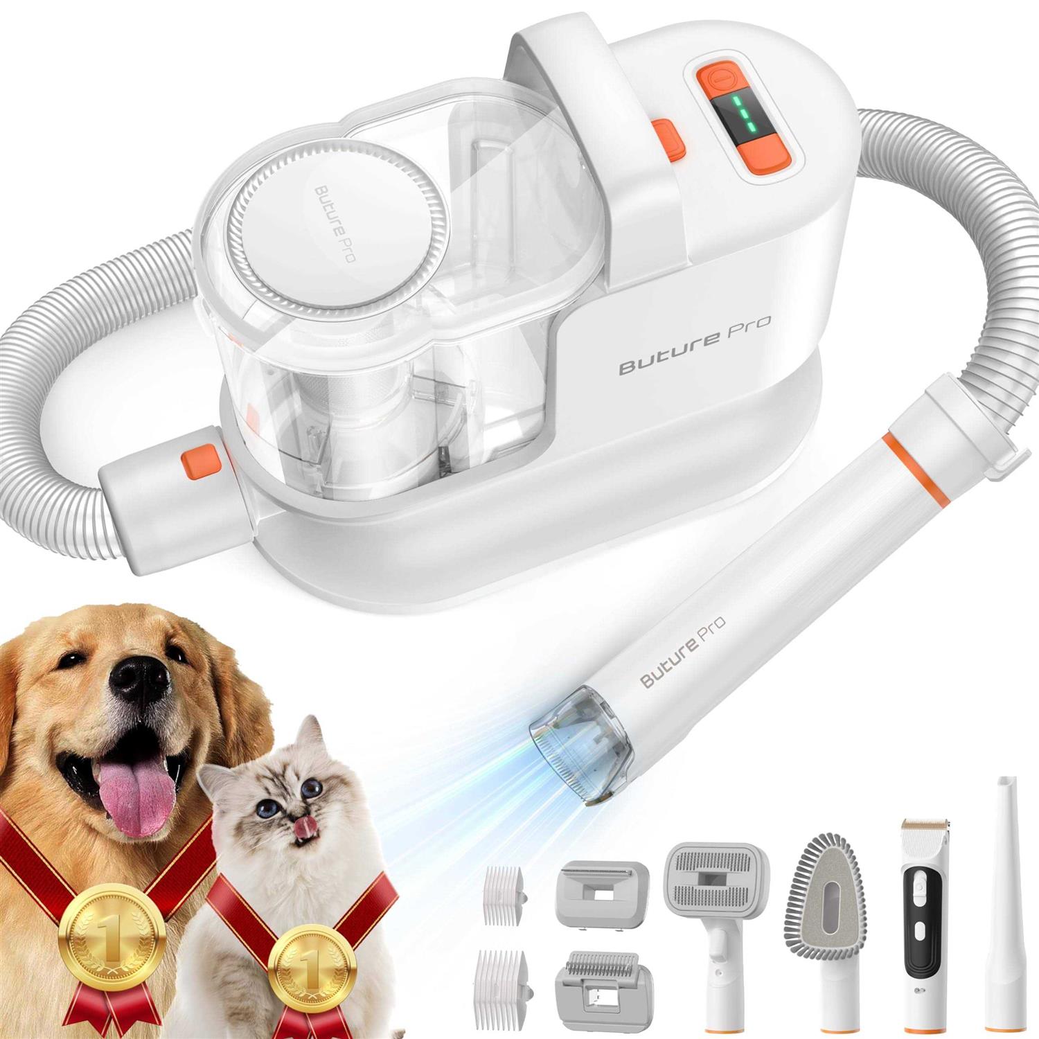 BUTURE Pet Grooming Kit & Vacuum Suction 99% Pet Hair, Professional Dog Grooming Kit with 6 Grooming Tools for Dogs Cats and Other Animals Low Noise