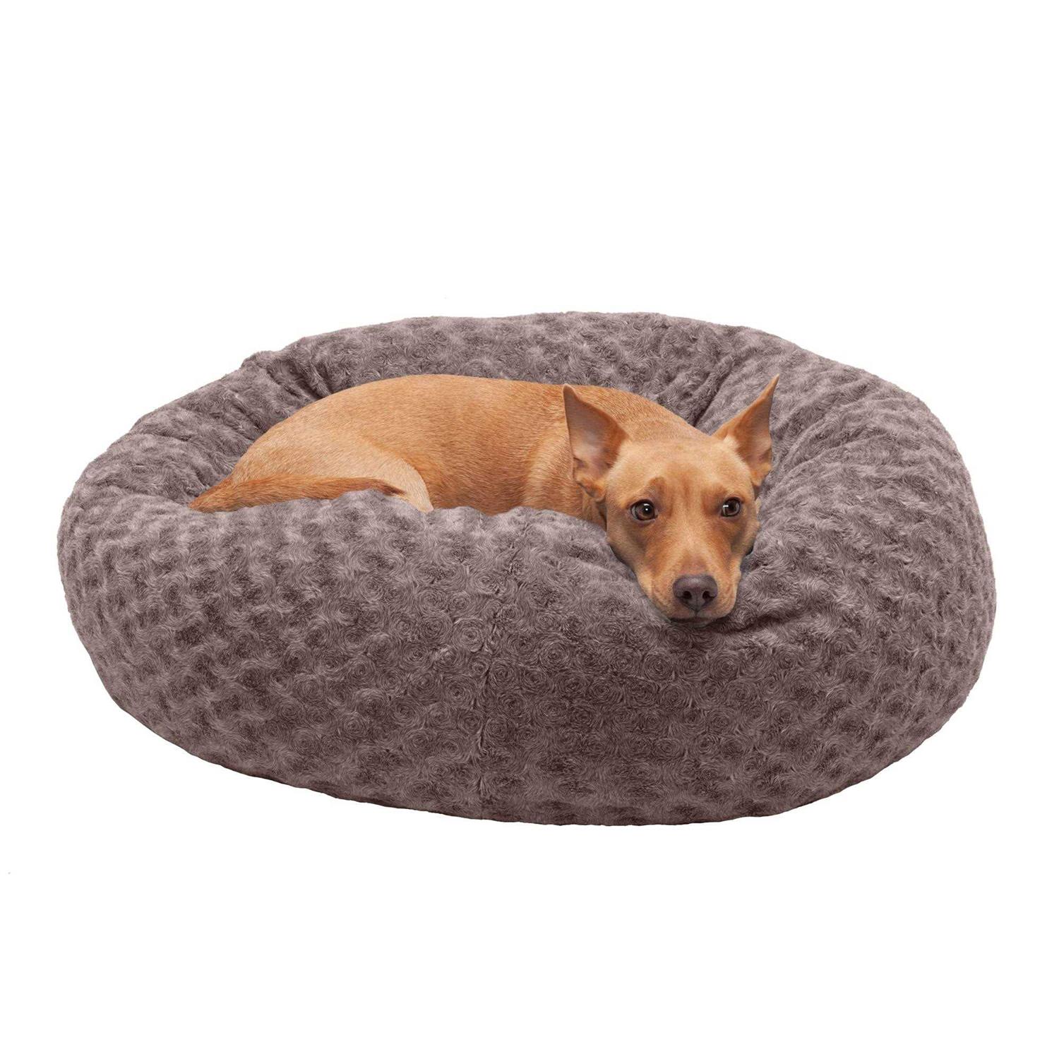 FurHaven Curly Fur Plush Donut Dog Bed