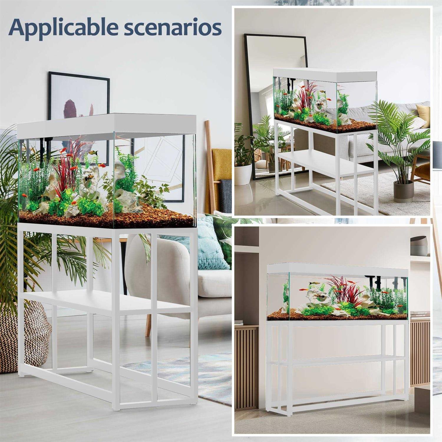 Fizgot White Fish Tank Stand Metal Aquarium Stand,55-75 Gallon Aquarium Turtle Tank, 48.4 x 14.8 x 29.1Inch, Reptile Terrariums and Breeder Tank