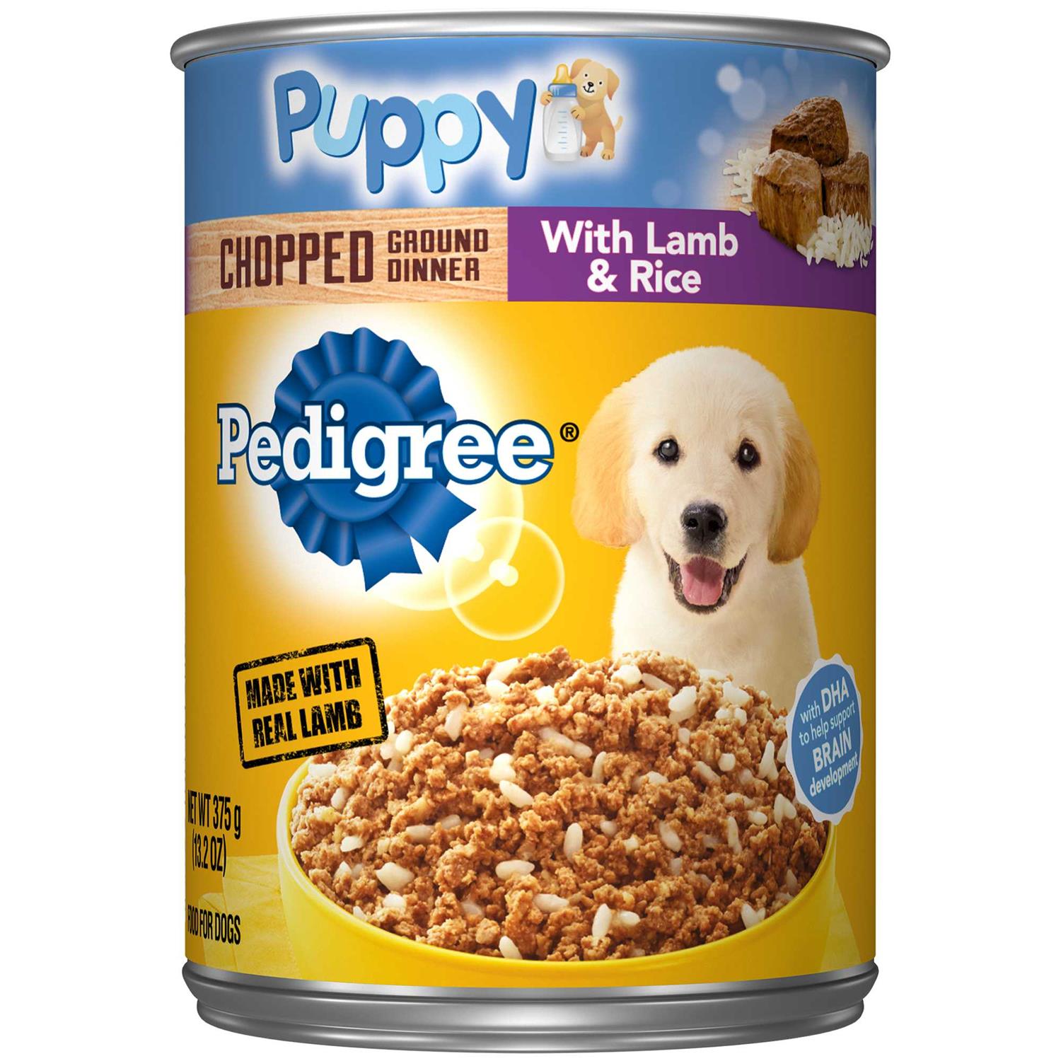 Pedigree Puppy Chopped Ground Lamb & Rice Recipe Wet Canned Dog Food, 13.2-oz can, case of 12