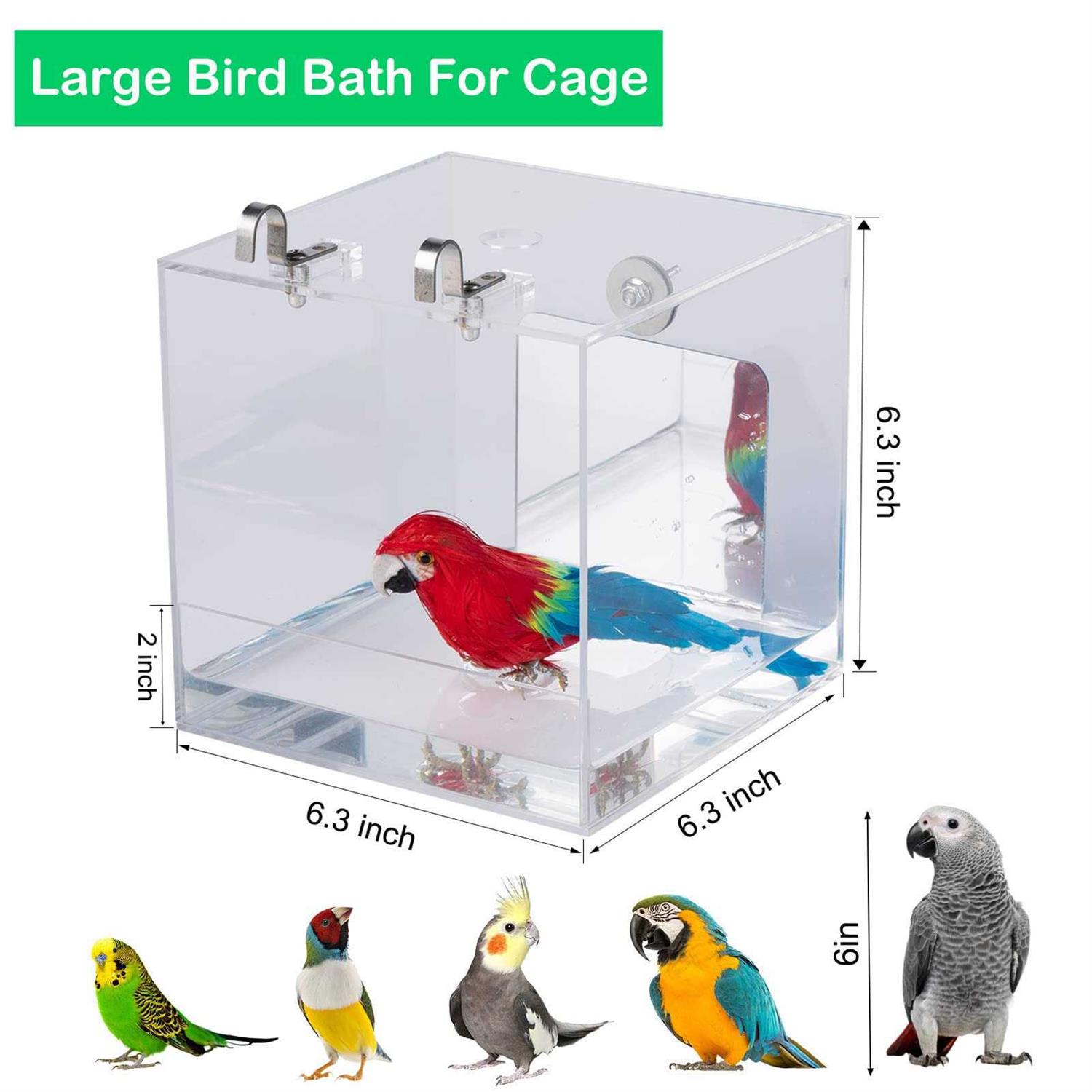 capuca Large Bird Bath Cage Hanging 6.3 Inch Bird Bathtub Shower Box Bowl Cage Accessories for Big Bird Parakeets Parrot Budgie Conure African