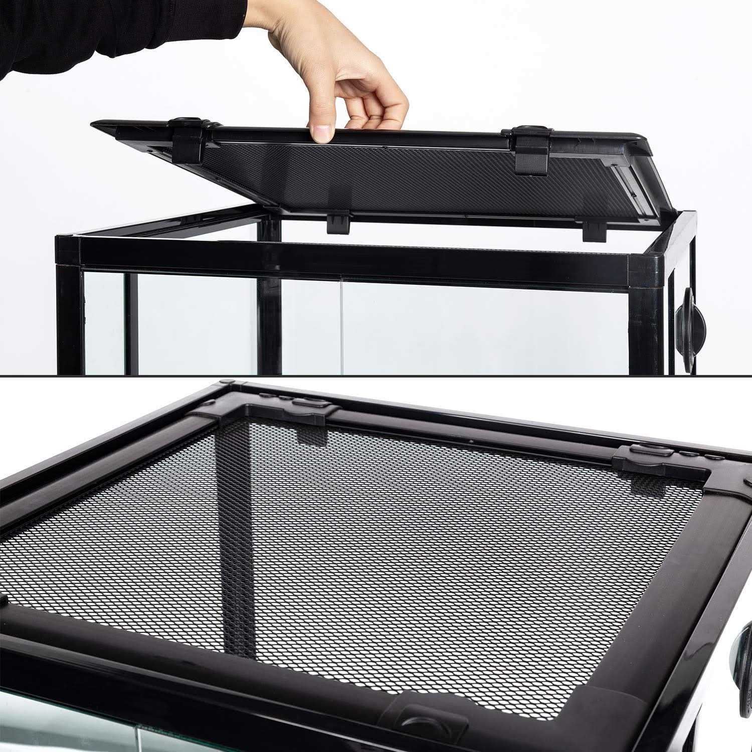 REPTI ZOO Reptile Glass Terrarium 18 x 18 x 24 Front Opening Terrarium with Double Hinge Door & Top Screen Ventilation