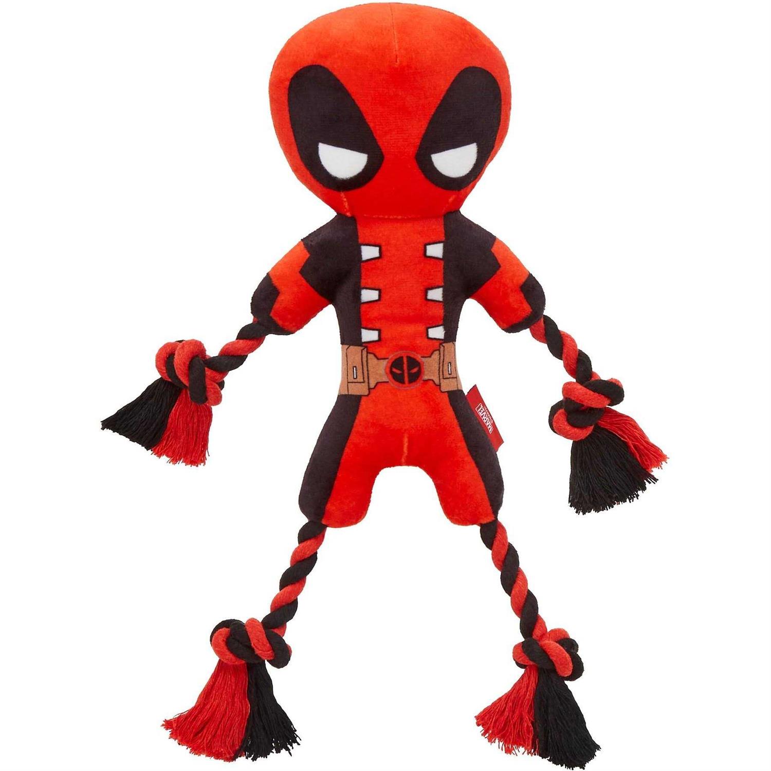Marvel Dog Toy Deadpool Plush with Rope Squeaky Dog Toy