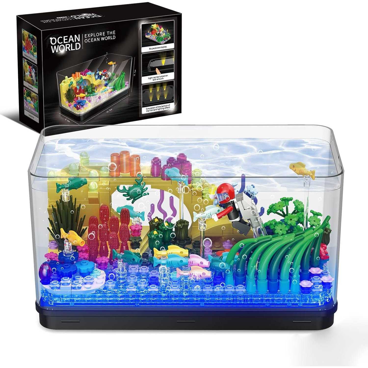 high godo fish tank aquarium building sets Creative Model Mini Block with Light kit