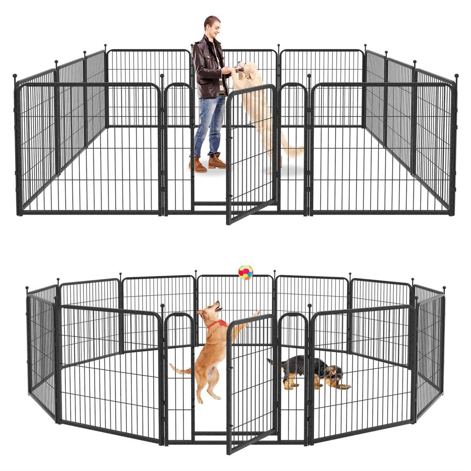Kfvigoho Dog Playpen Outdoor Panels Heavy Duty Dog Pen Height Puppy Playpen Indoor Anti-Rust Exercise Fence with Doors for Medium/Small Pet