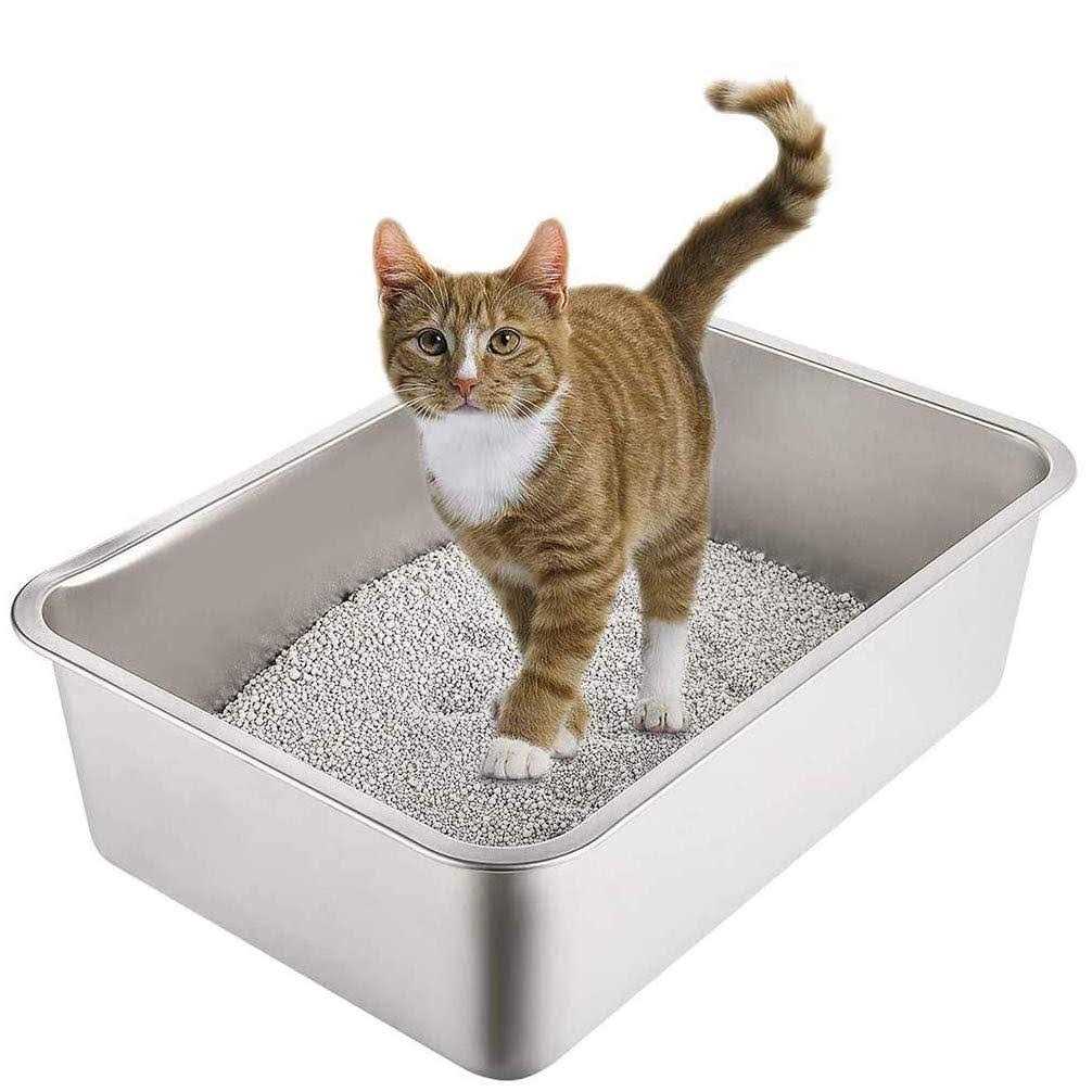 Yangbaga Stainless Steel Litter Box for Cat and Rabbit Odor Control Litter Pan
