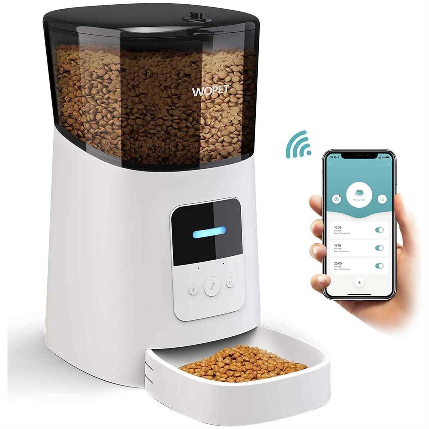 Wopet Automatic Dog Feeders, Wi-Fi Enabled Smart Cat Feeders, Cat Food Dispenser, Distribution Alarms and Voice Recorder Up to 15 Meals per Day