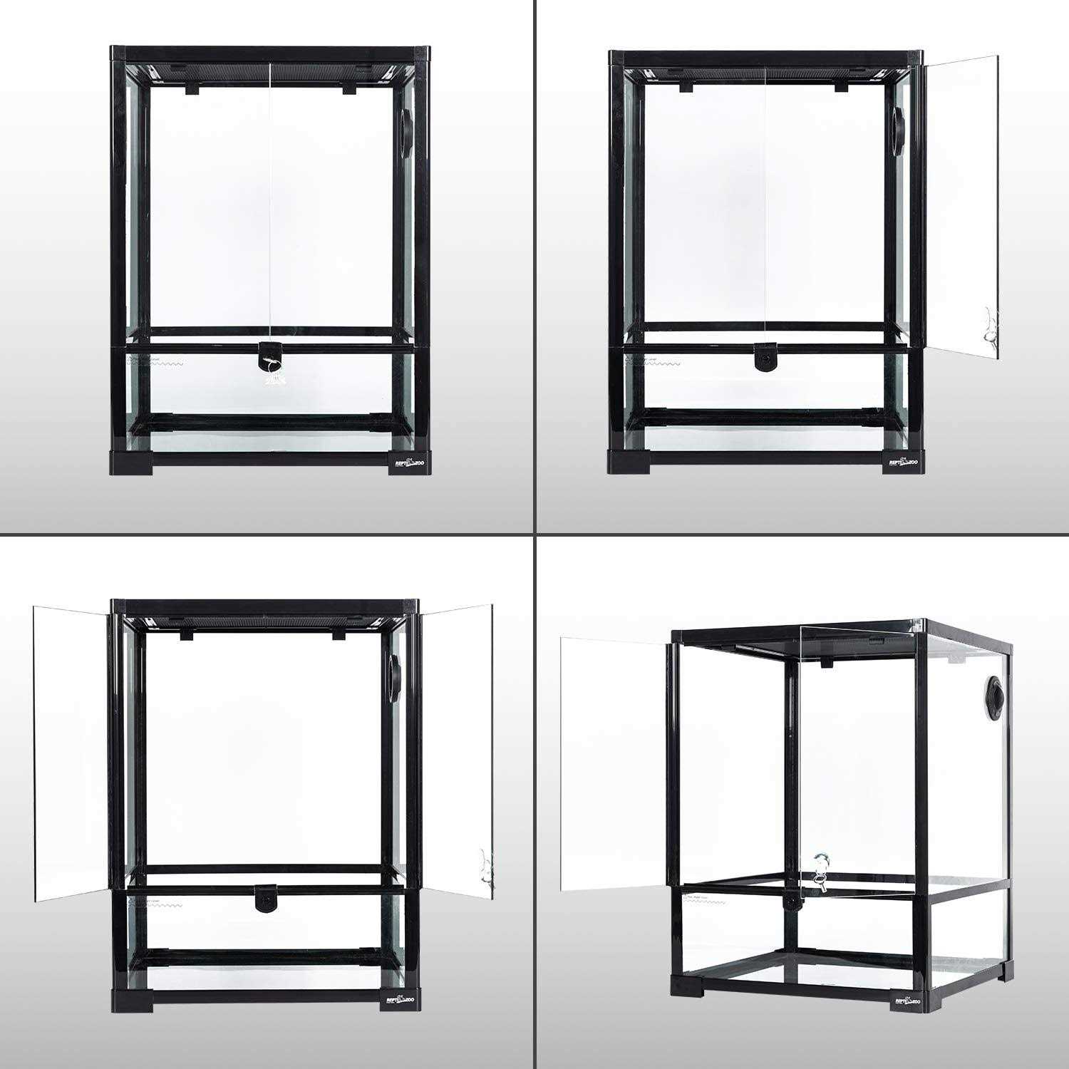 REPTI ZOO Reptile Glass Terrarium 18 x 18 x 24 Front Opening Terrarium with Double Hinge Door & Top Screen Ventilation