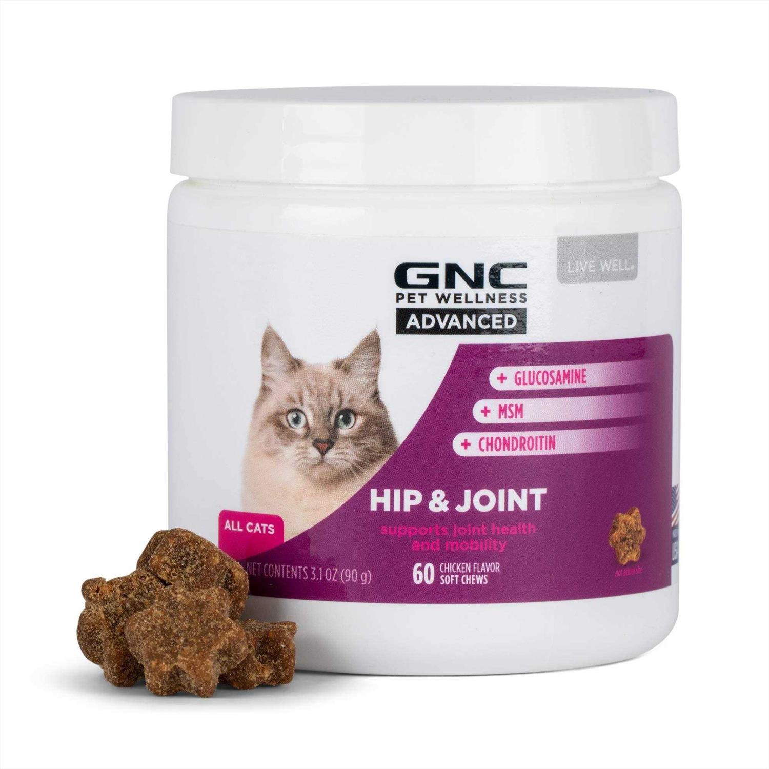 GNC Pets Advanced Hip Joint Cats Supplements 60 ct Cat Soft Chews for Hip Joint Support