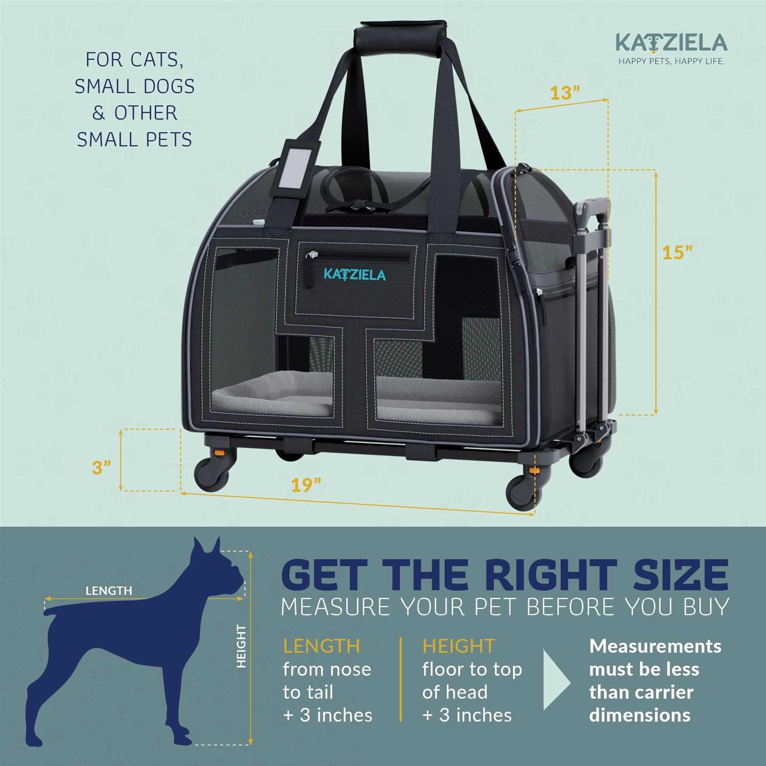 Katziela Luxury Lorry Pro Pet Carrier with Removable Wheels and Telescopic Handle