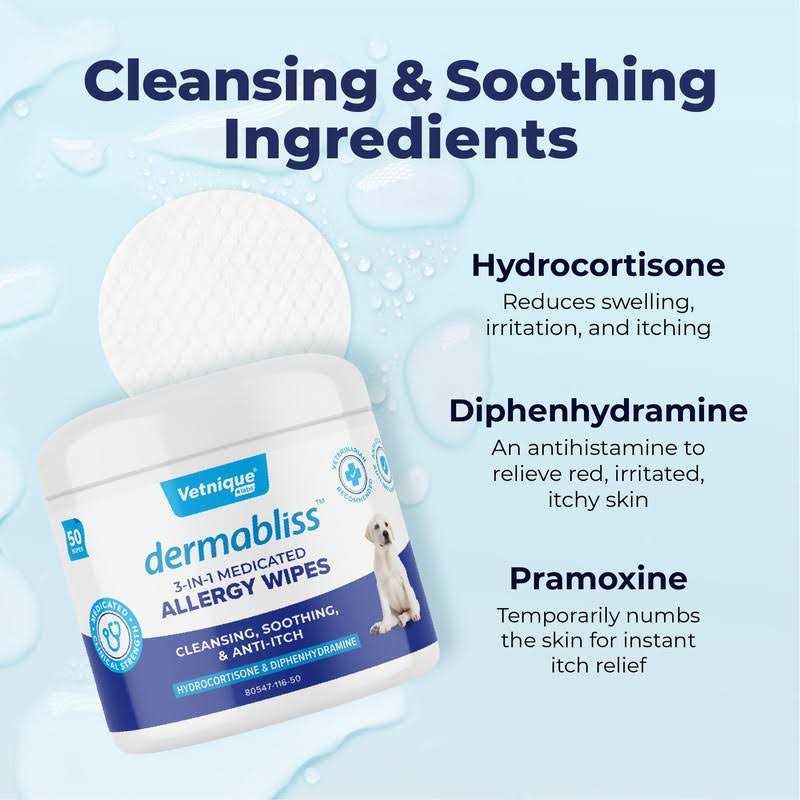 Vetnique Labs Dermabliss Medicated Hydrocortisone 3-in-1 Allergy Cat & Dog Wipes