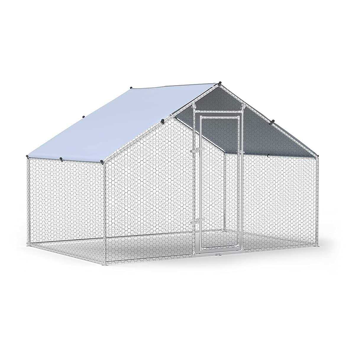 iclbc Large Metal Chicken Coop Walk-in Poultry Cage Chicken Run Duck House Chicken Pen Spire Shaped Coop with Waterproof and Anti-ultraviolet Cover