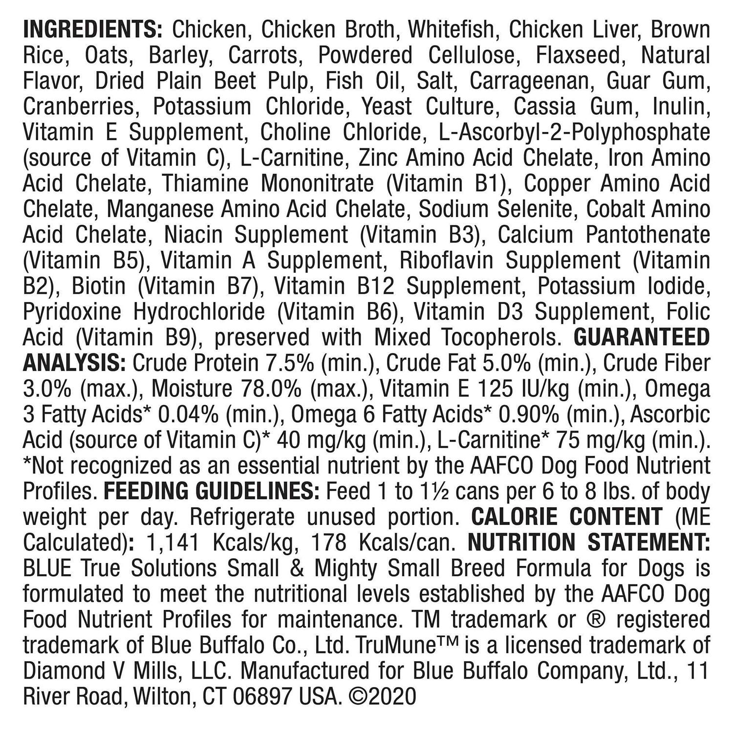 Blue Buffalo True Solutions Small & Mighty Natural Small Breed Adult Wet Dog Food