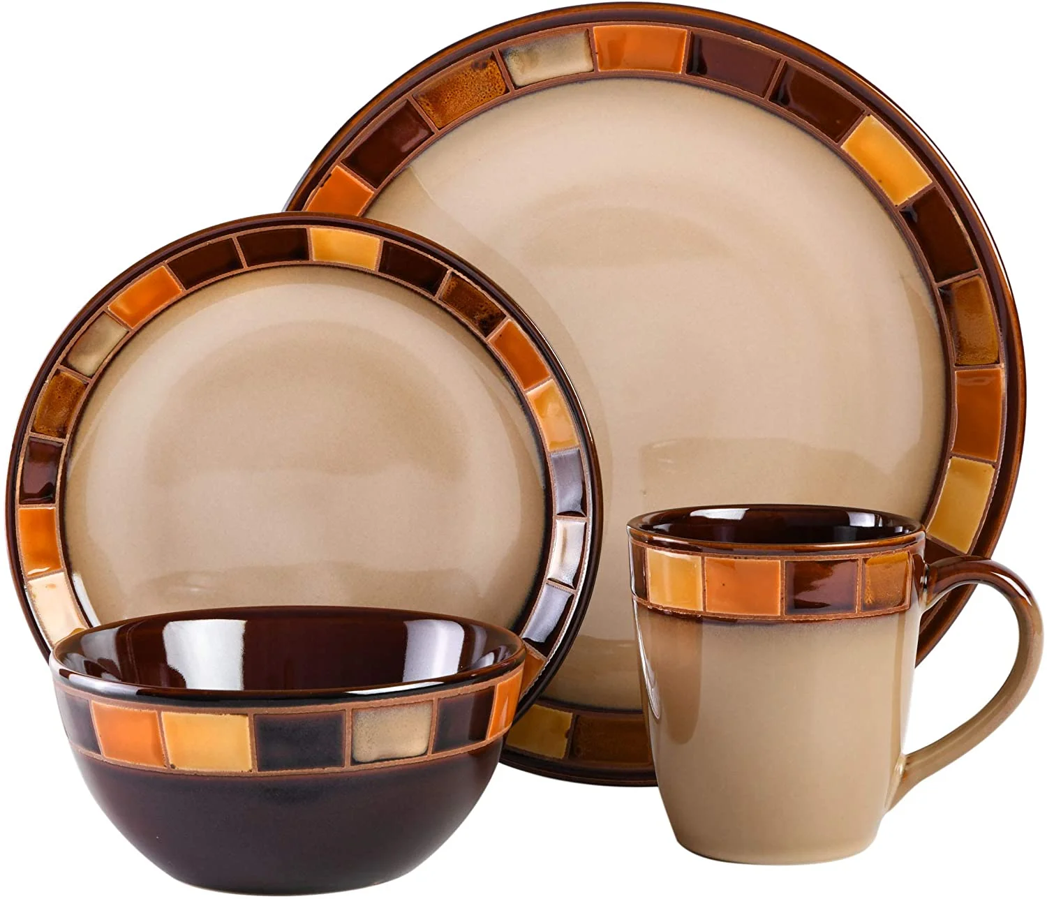 Gibson Casa Estebana 16-piece Dinnerware Set Service for 4, Beige and Brown - 70736.16RM