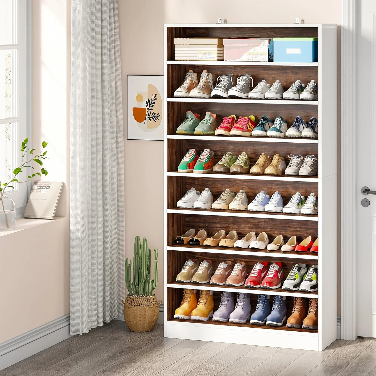 Tribesigns Tall Shoe Cabinet, 9 Tiers 40-45 Pairs Heavy Duty Wood Freestanding Shoe Storage Cabinet