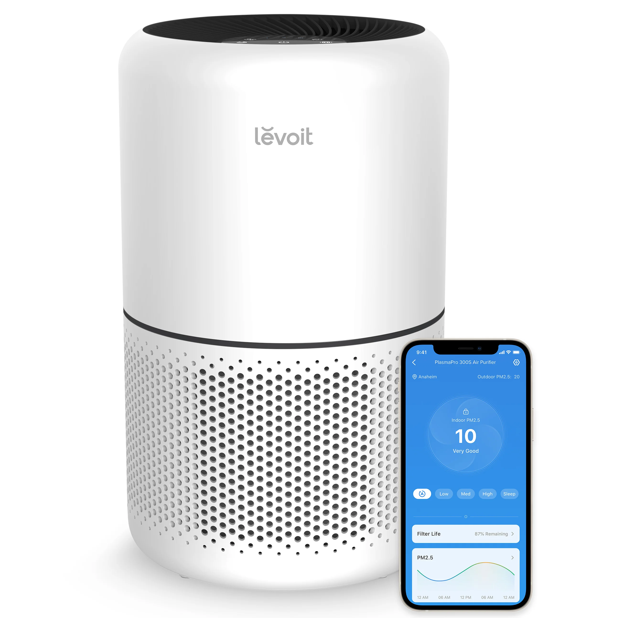 Levoit Air Purifier PlasmaPro 300S, True HEPA Smart Air Cleaner for Large Room White & Black Vent