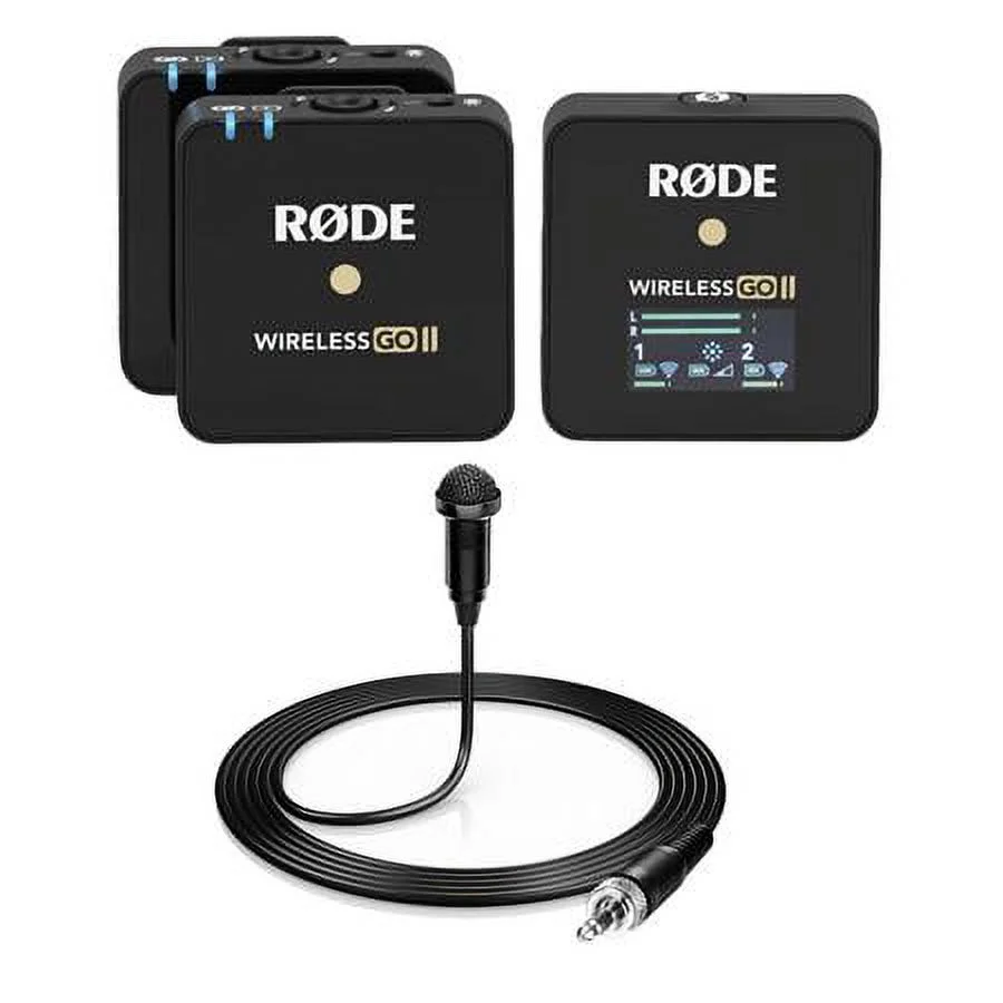 Rode Microphones Wireless GO II Compact Microphone System with 2x Transmitters and 1x Receiver with H&A HA-OM-L Lavalier Microphone with 3.5mm Connect