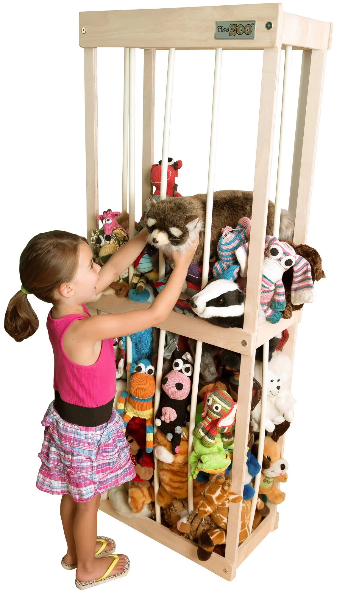 Littlezookeepers Stuffed Animal Storage Zoo, Toy Storage, Stuffed Animal Storage, Easy to Assemble Wooden Safe Plush Toys Animal Organizer