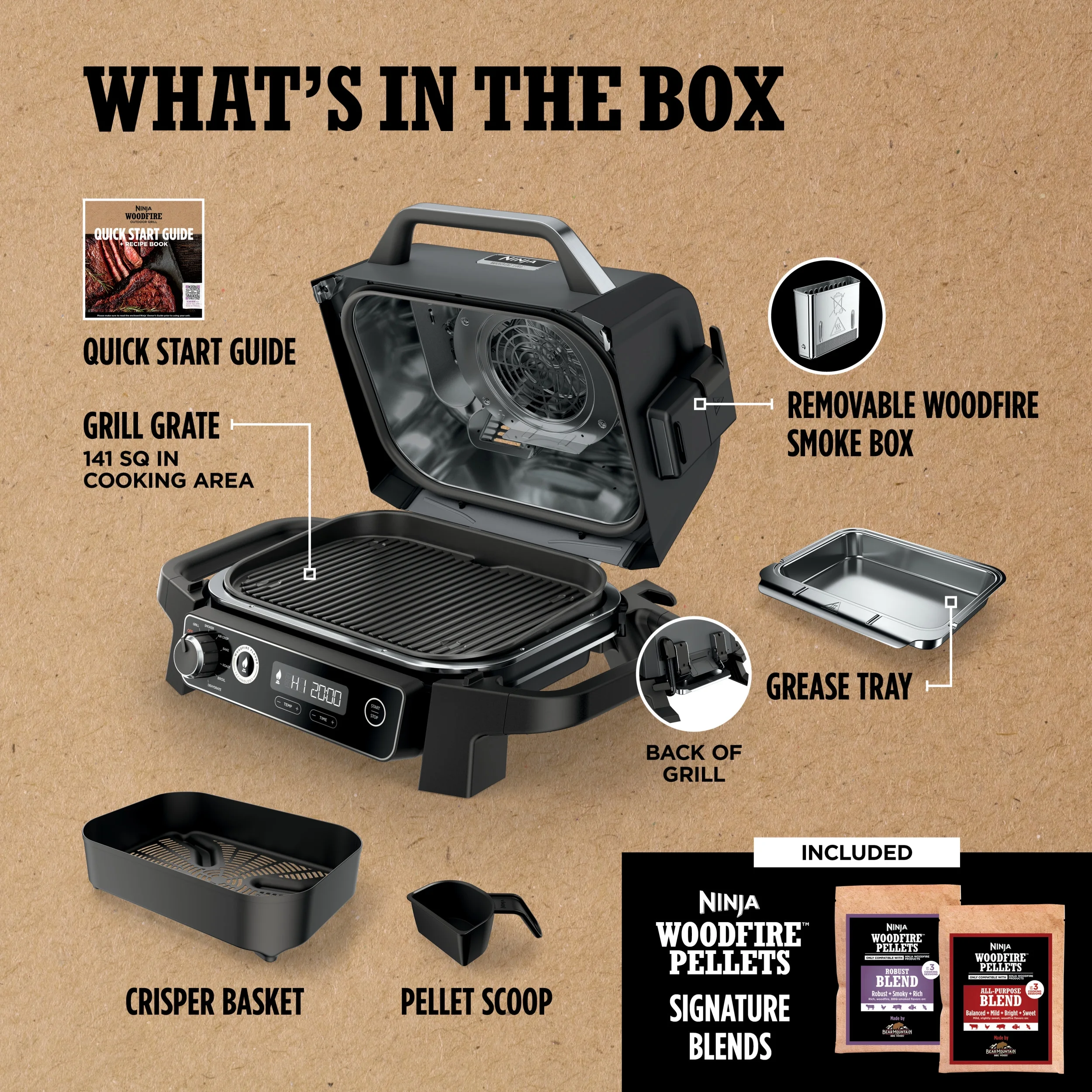 Ninja Woodfire Outdoor Grill & Smoker, 7-in-1 Master Grill, BBQ Smoker and Air Fryer with Woodfire Technology