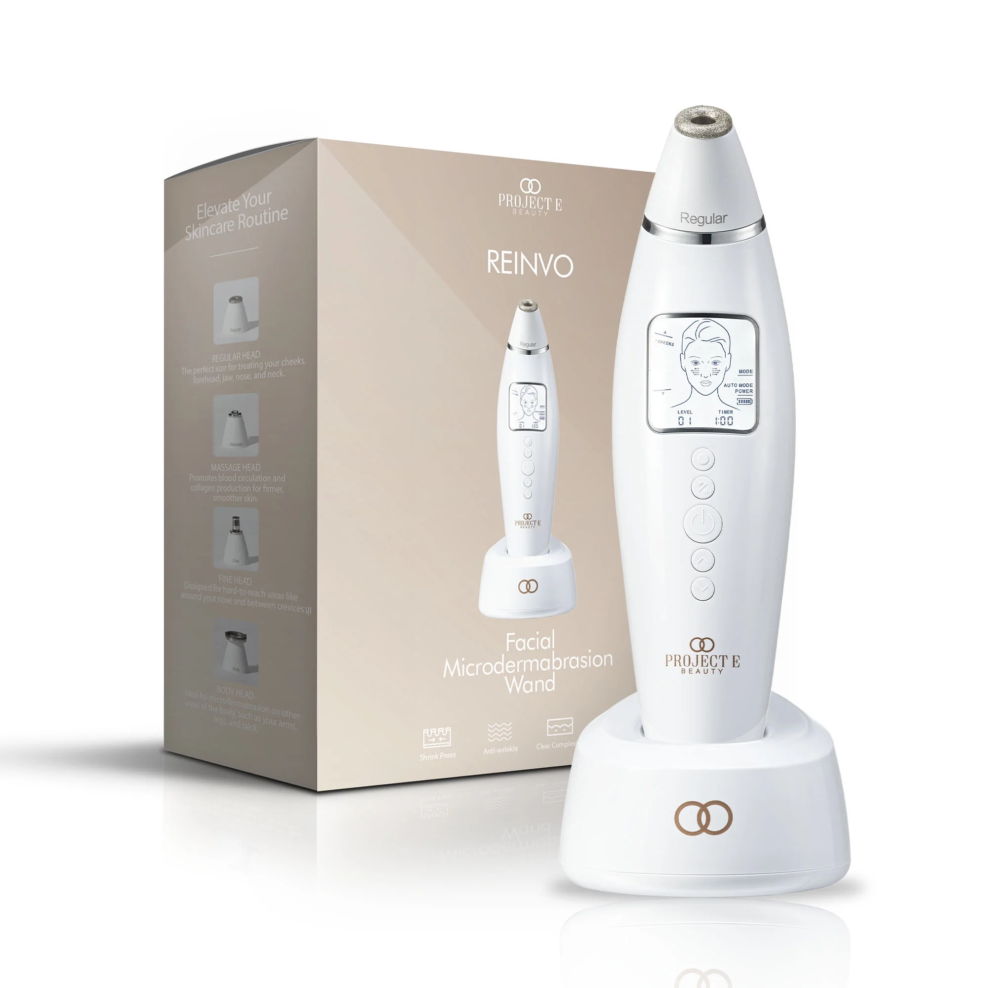Project E Beauty Reinvo | Facial Microdermabrasion Wand | Gentle Exfoliating Device | Pore Minimizer