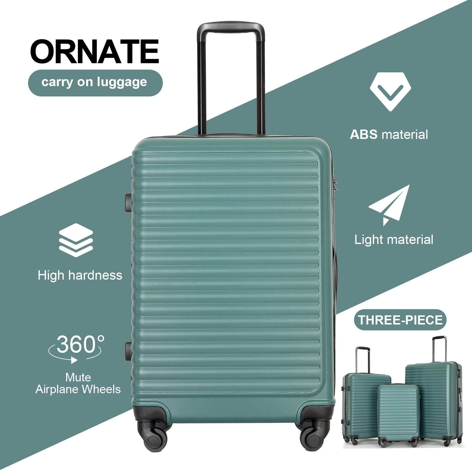 Travelhouse 3 Piece Hardside Luggage Set Hardshell Lightweight Suitcase with TSA Lock Spinner Wheels 20in24in28in.(Green)