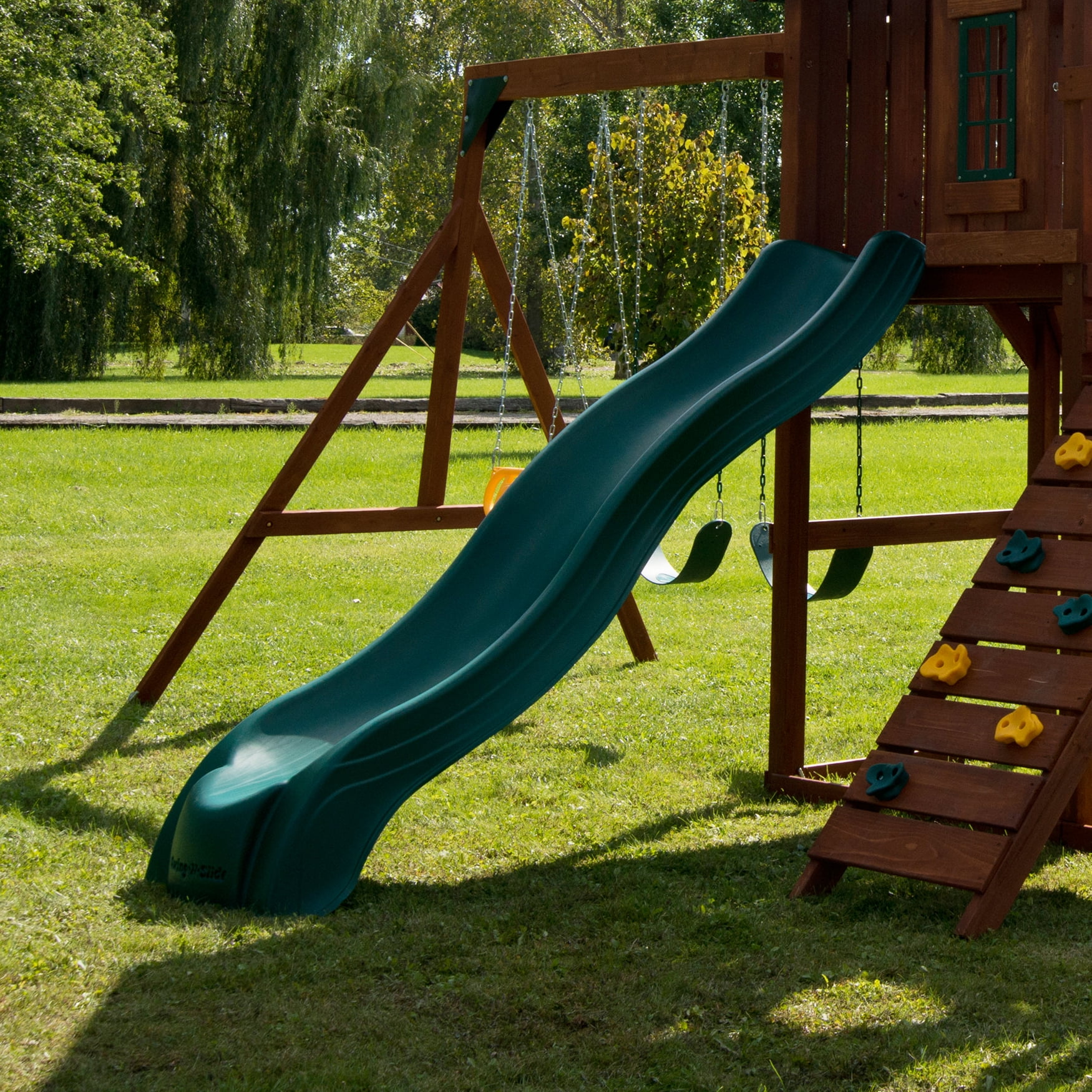 Swing-N-Slide Green Plastic Alpine Wave Slide for Backyard Swing Sets with Lifetime Warranty, for 5 Foot Deck Heights