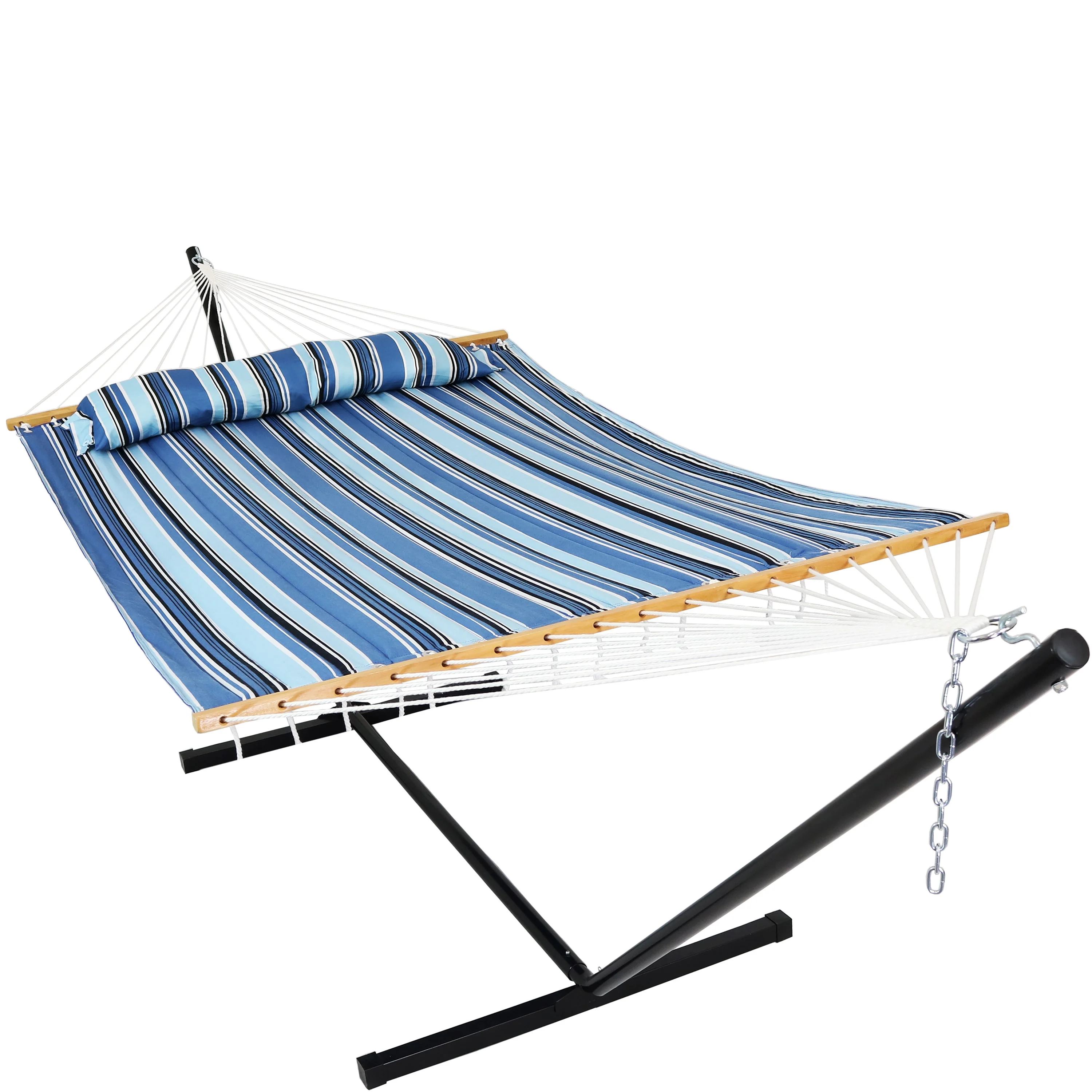 Sunnydaze 2-Person Freestanding Quilted Fabric Hammock with 12' Stand - Misty Beach