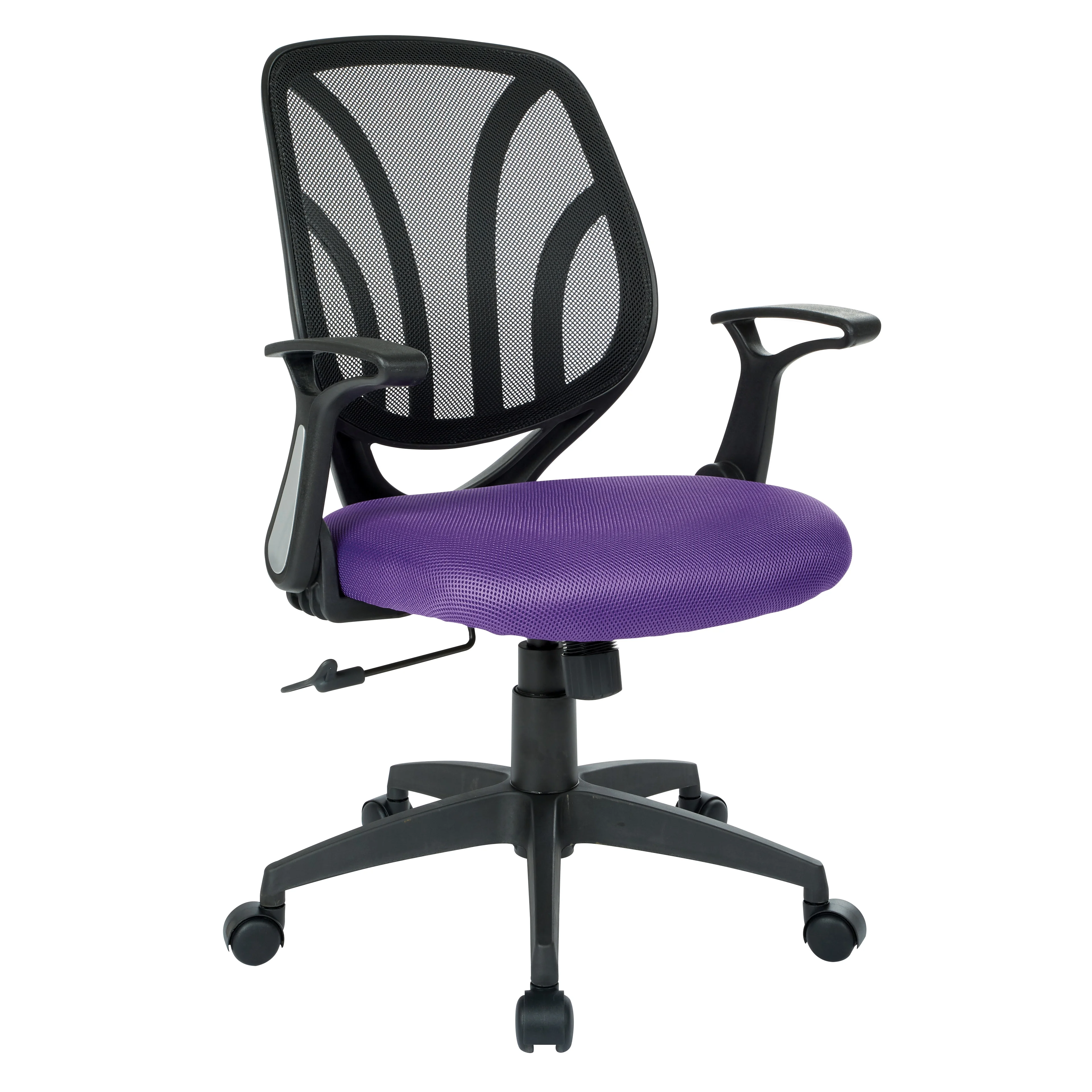 Office Star Products Screen Back Chair with Purple Mesh, Flip Arms, and Silver Accents