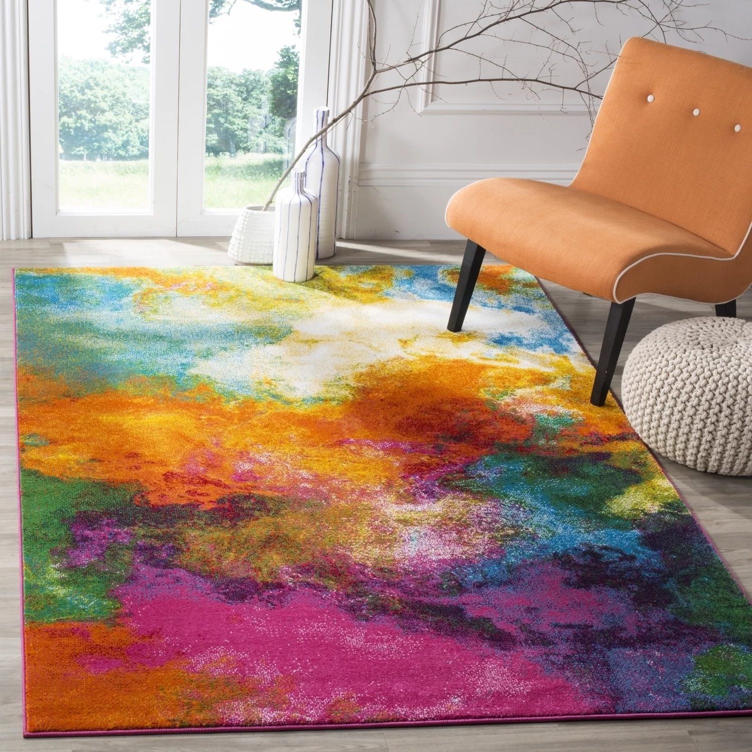 SAFAVIEH Watercolor Allison Abstract Colorful Area Rug, Orange/Green, 6'7