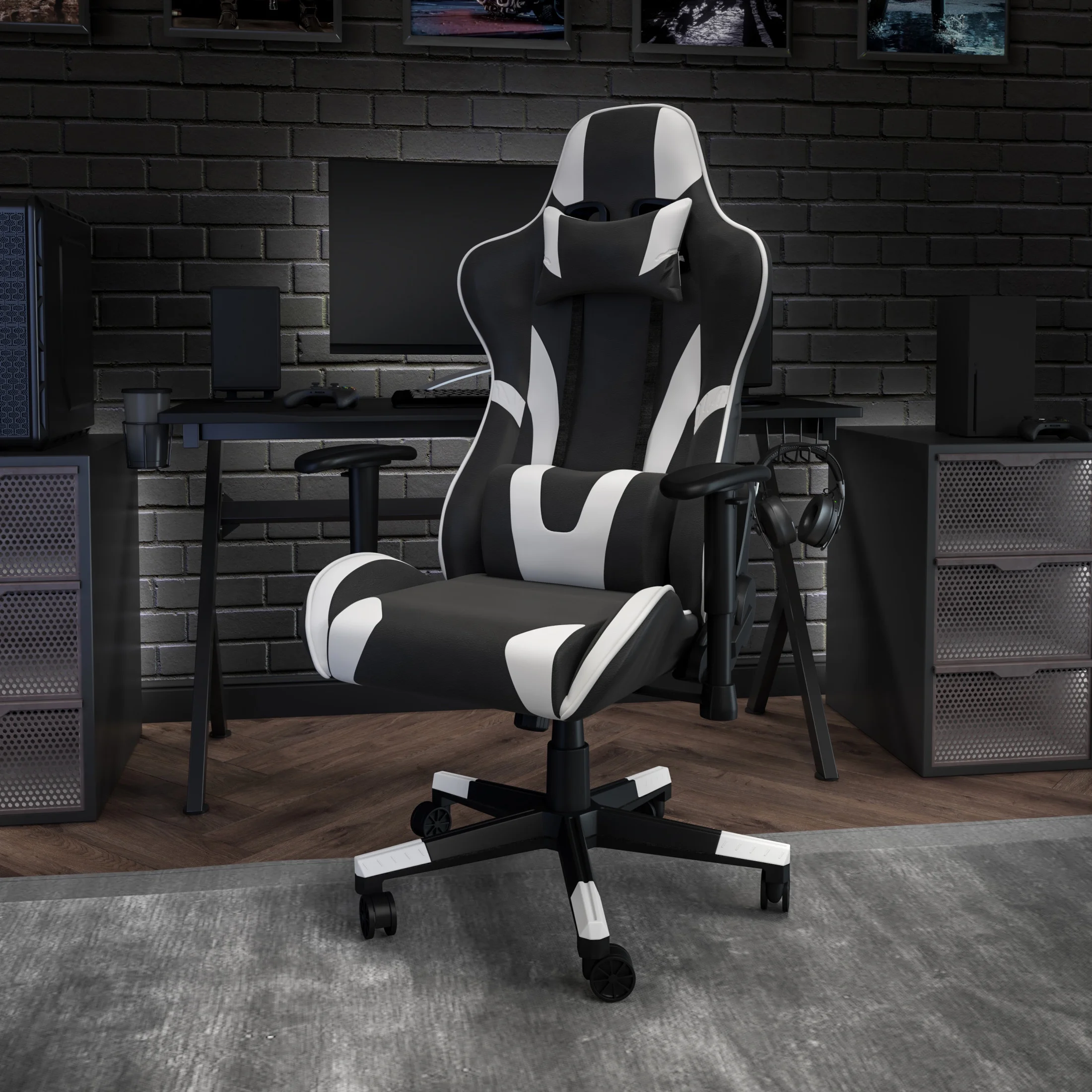 Flash Furniture X20 Fully Reclining LeatherSoft Gaming Chair with Headrest and Pillows, Black