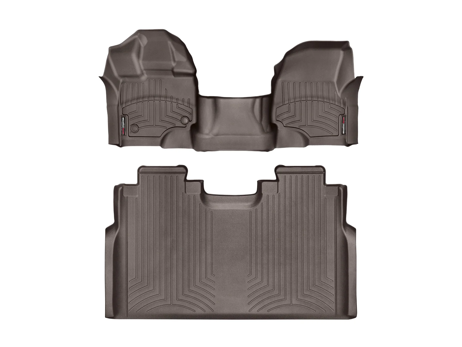 WeatherTech Custom Fit FloorLiners compatible with 2021-2024 Ford F-150 - 1st Row Over-The-Hump & 2nd Row, Cocoa