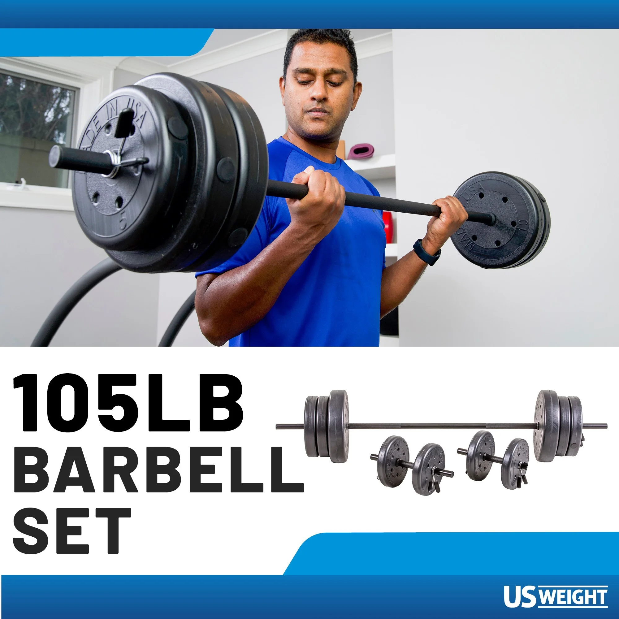 105 lb Barbell and Dumbell Weight Set Featuring Two 20 lb., Four 10 lb. and Four 5 lb. Weights, Two Dumbbell Bars & Full 6-foot Length Bar