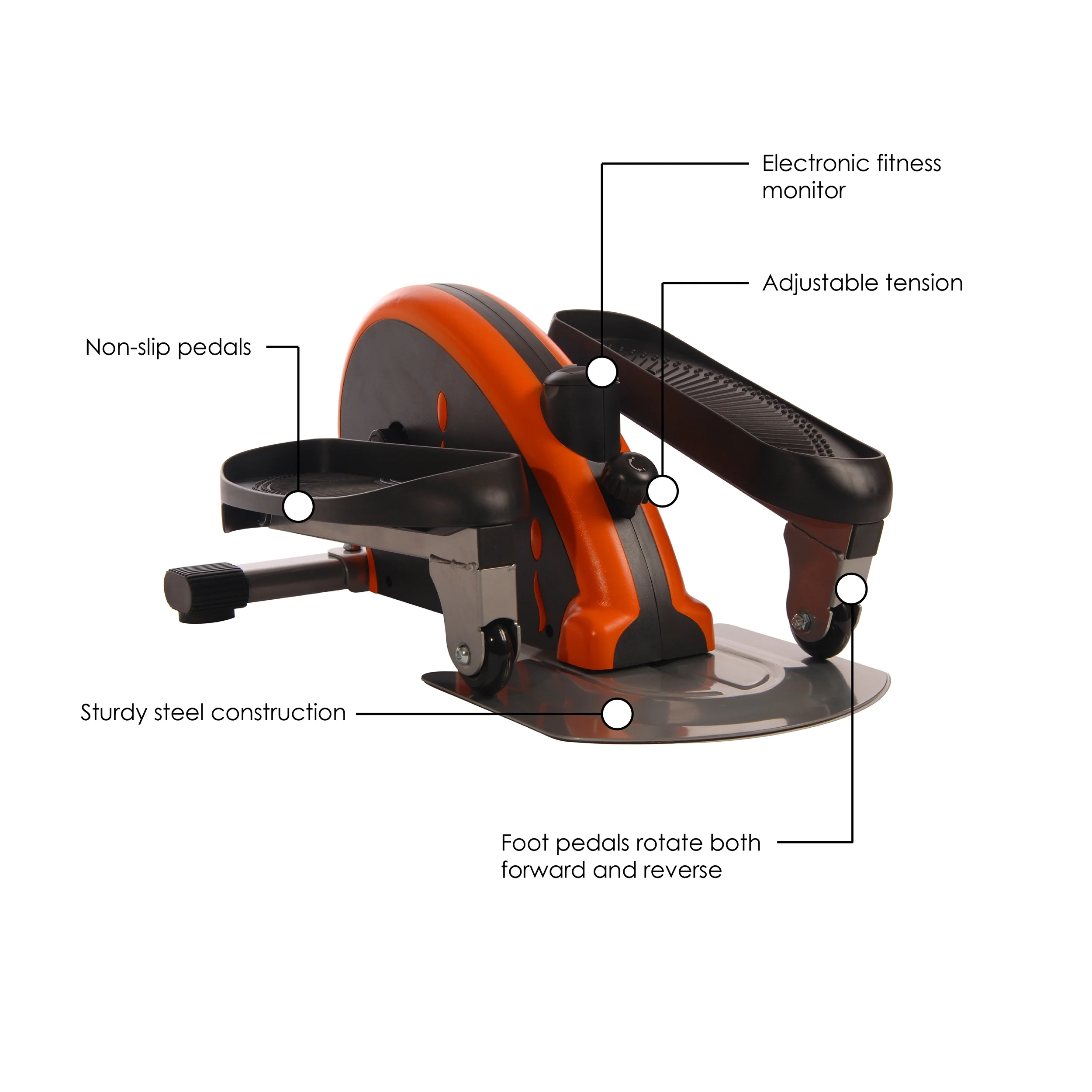Stamina InMotion E-1000 Mini Elliptical Trainer, Adjustable Tension Resistance, 250 lb. Weight Limit, Orange