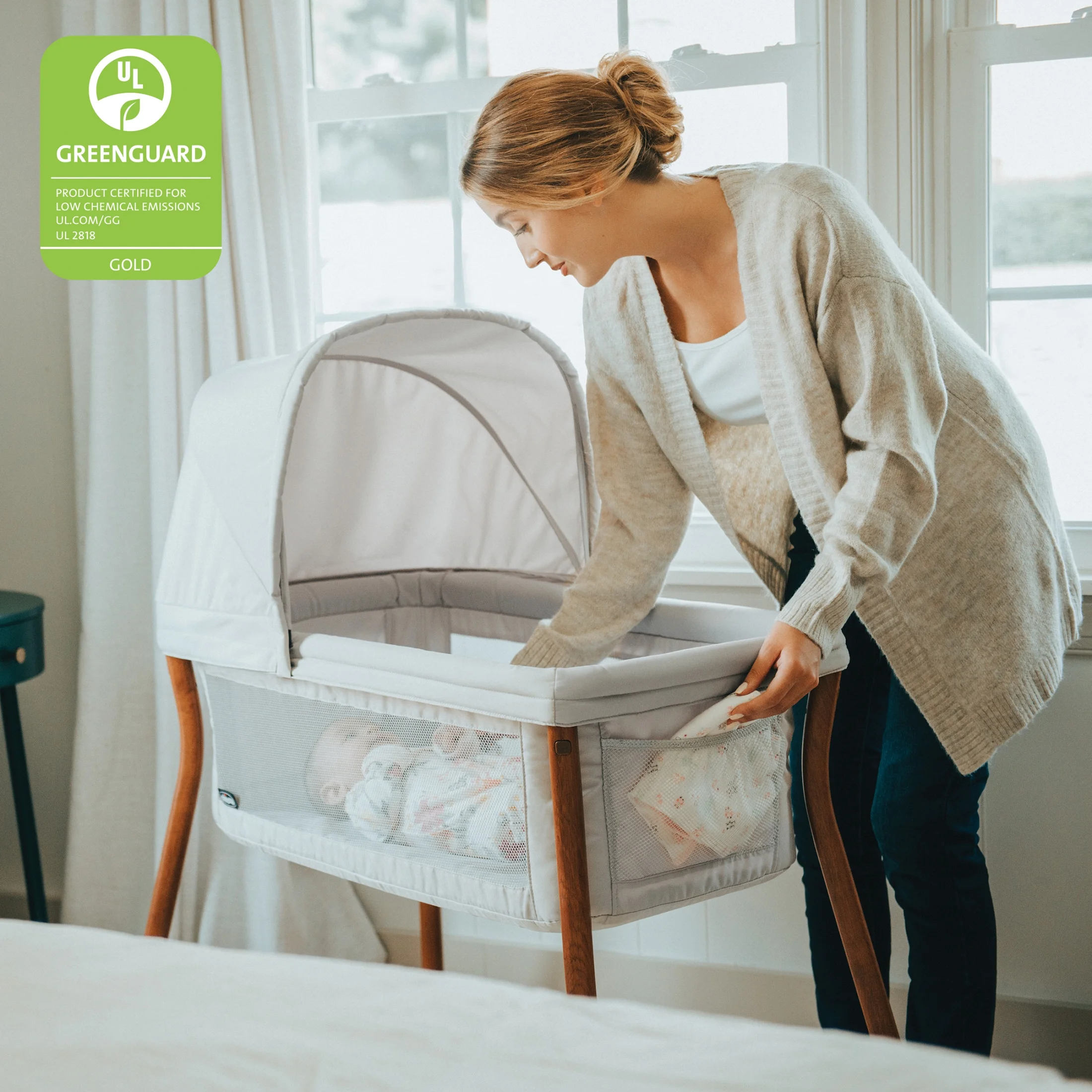 Chicco LullaGo Anywhere LE Portable Bedside Bassinet with Removable Canopy - Serene (Beige), New