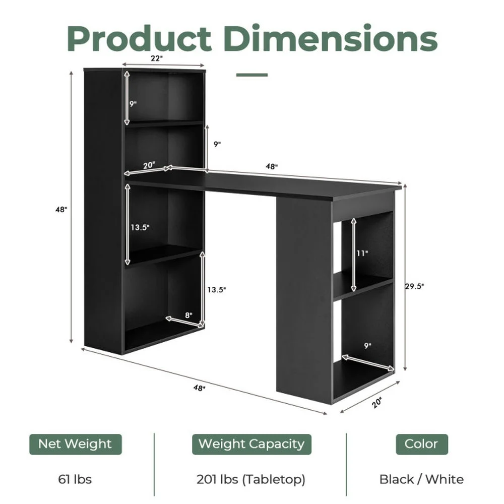 Canddidliike Computer Desk Writing Workstation Office with 6-Tier Storage Shelves-Black, Gaming Desk, Gaming Computer Desks for Study,Working,Writing