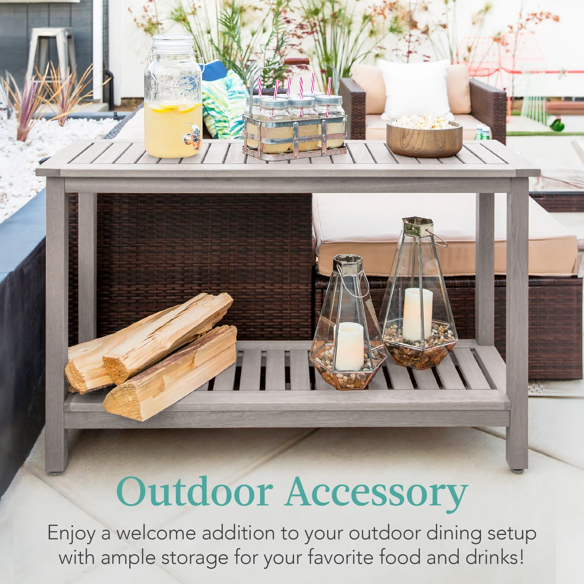 Best Choice Products 48in 2-Shelf Indoor Outdoor Wooden Console Table Multifunctional Buffet Bar Storage - Gray
