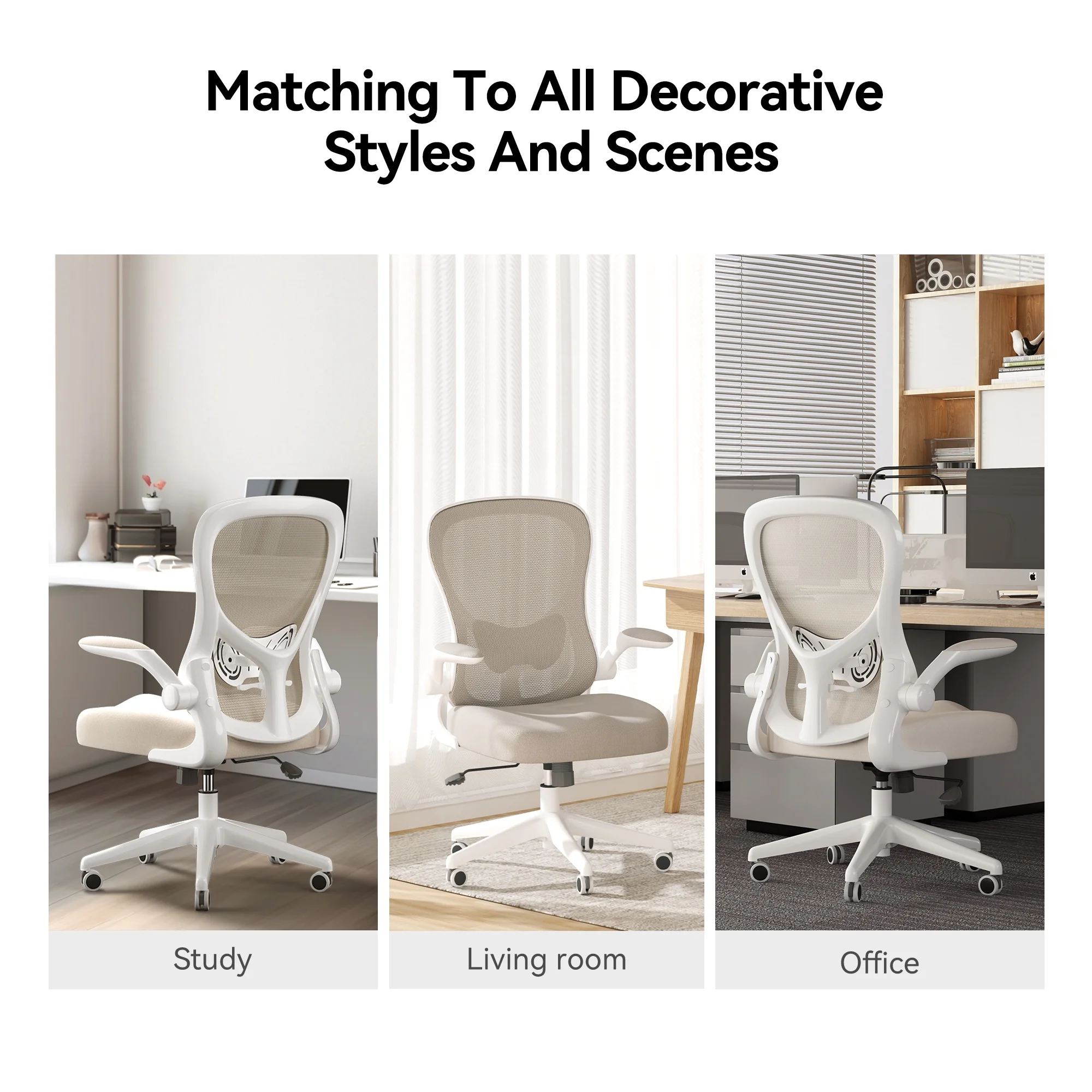 Hbada Office Chair, Ergonomic Desk Chair, Computer Mesh Chair with Lumbar Support and Flip-up Arms, Gray