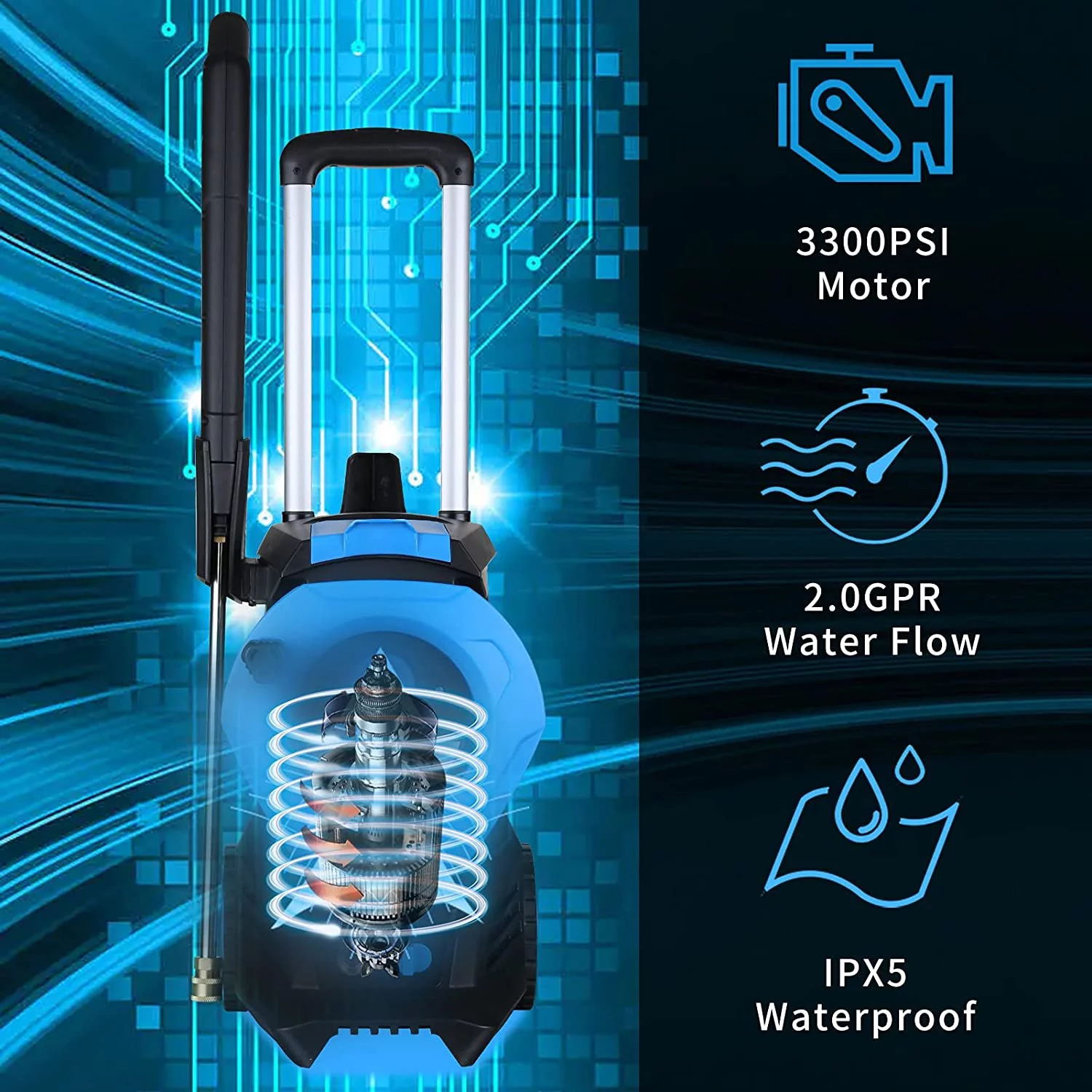 SUGIFT 3300 PSI Electric Pressure Washer with 4 Nozzles for Cars Homes Driveways Patios, Blue
