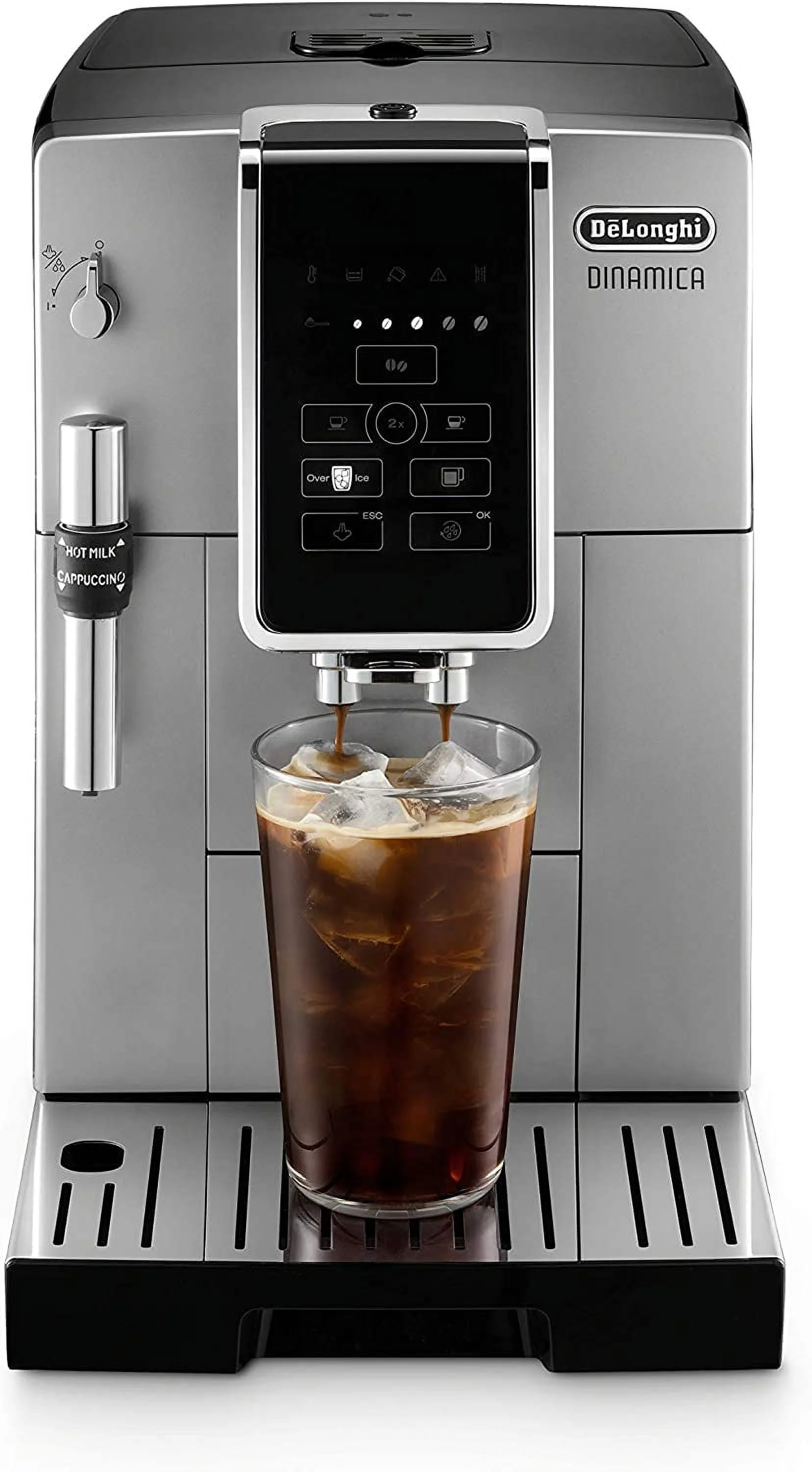 Restored De'Longhi Dinamica Automatic Coffee & Espresso Machine, Iced-Coffee, Burr Grinder (Black) (Refurbished)