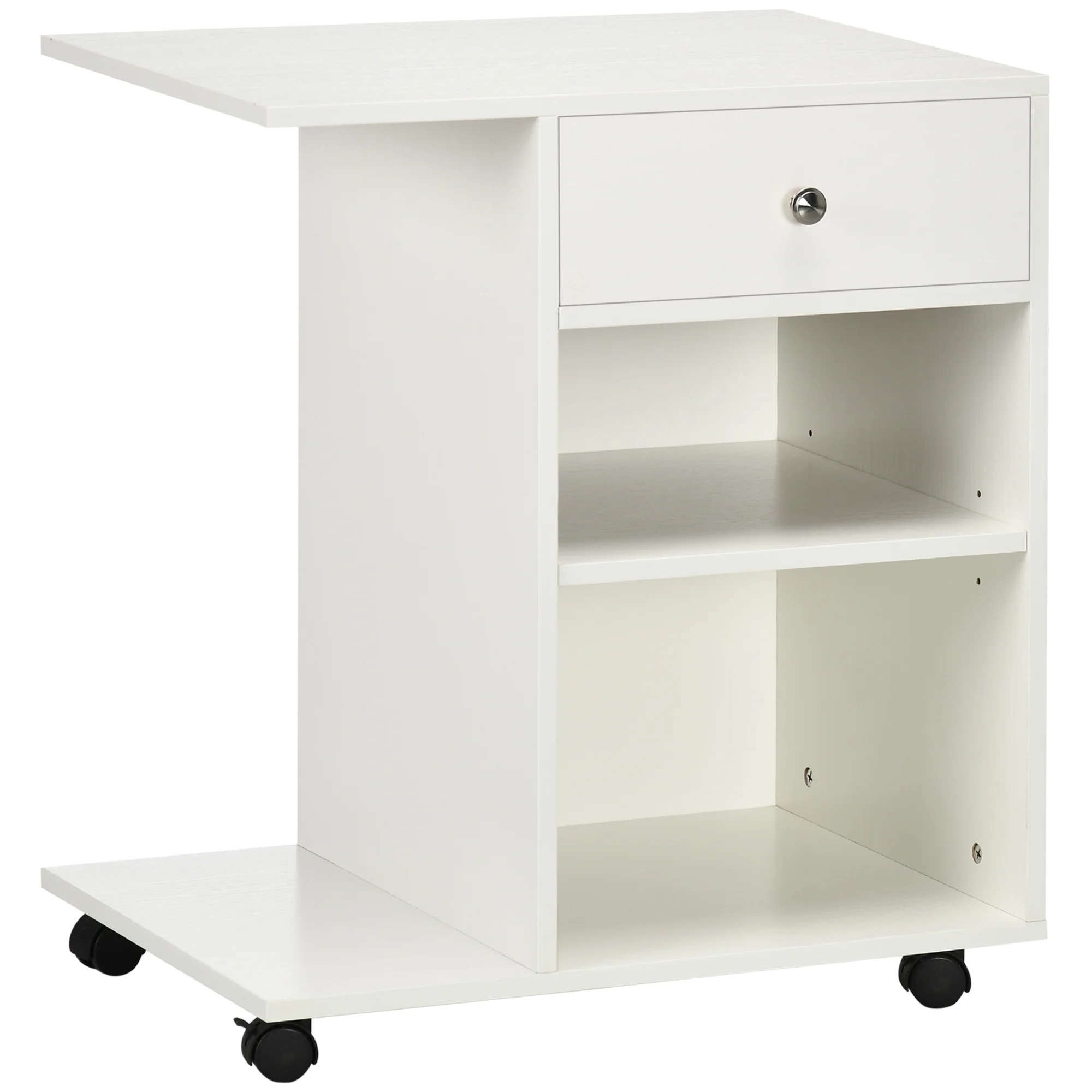 GeeHome Mobile Printer Stand, Rolling File Cabinet Cart with Wheels, Adjustable Shelf, Drawer and CPU Stand, White