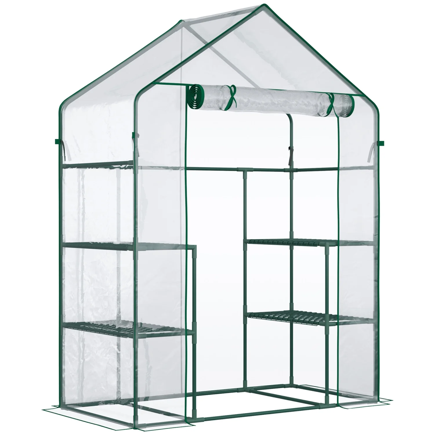 HNGMAO Clear Weatherized Outsunny Portable Mini Walk-in Greenhouse Kit with 3 Tier Shleves Roll-Up Door for Backyard Garden - 5‘ x 2.5‘ x 6.5‘ Dimensions