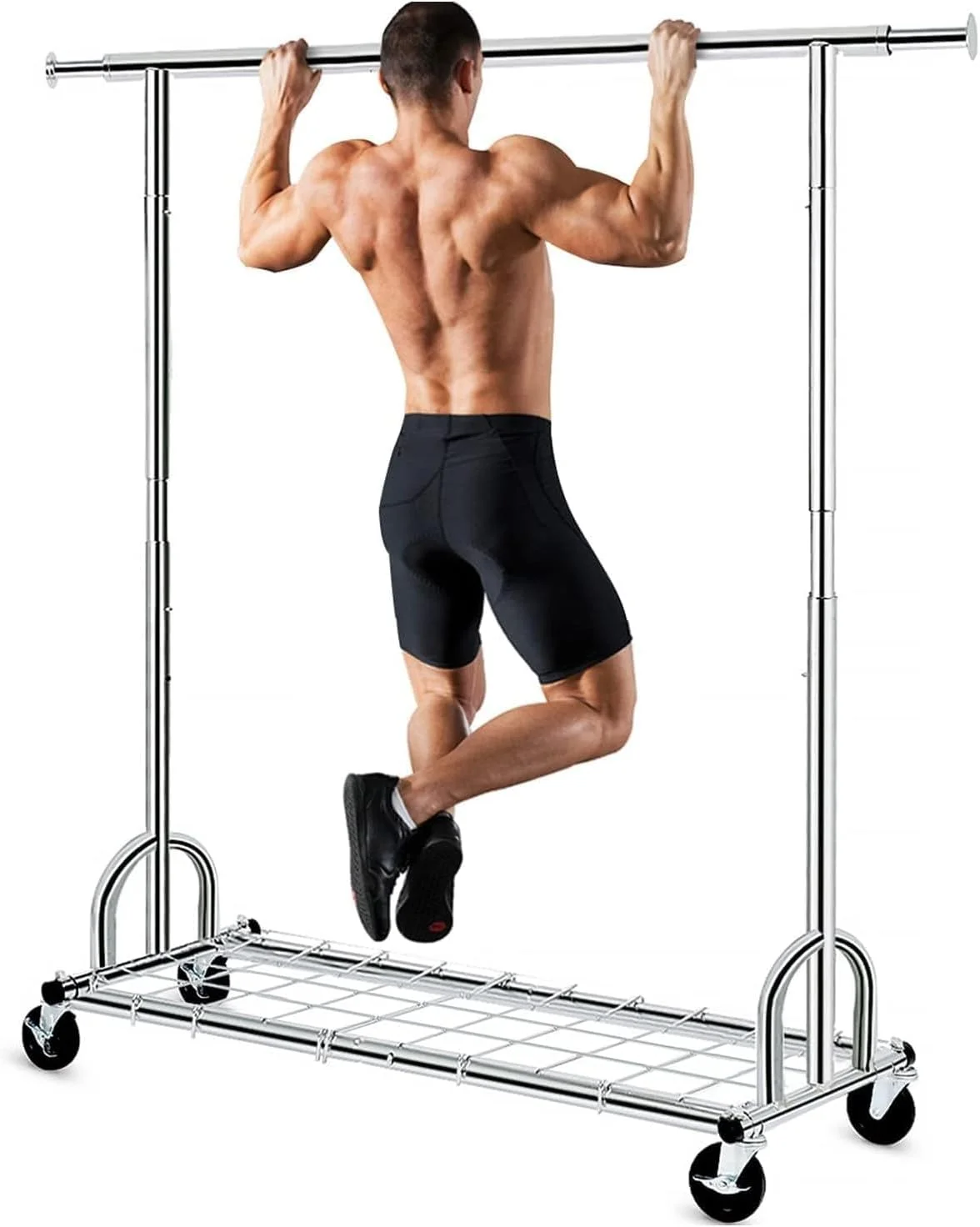 Clothing Garment Rack Capacity 450 lbs Clothing Racks on Wheels Rolling Clothes Rack for Hanging Clothes Heavy Duty Collapsible Commercial