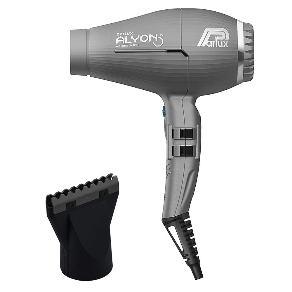 Parlux Alyon MATTE GRAPHITE Eco Friendly Hair Free System Hair Dryer and M Hair Designs Hot Blow Attachment Black (Bundle - 2 items)