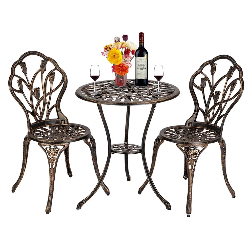 Ktaxon Antique Cast Aluminum 3-Piece Outdoor Bistro Set Patio Conversation Set, Cast Aluminum Patio Conversation Set for Outdoor, Bronze