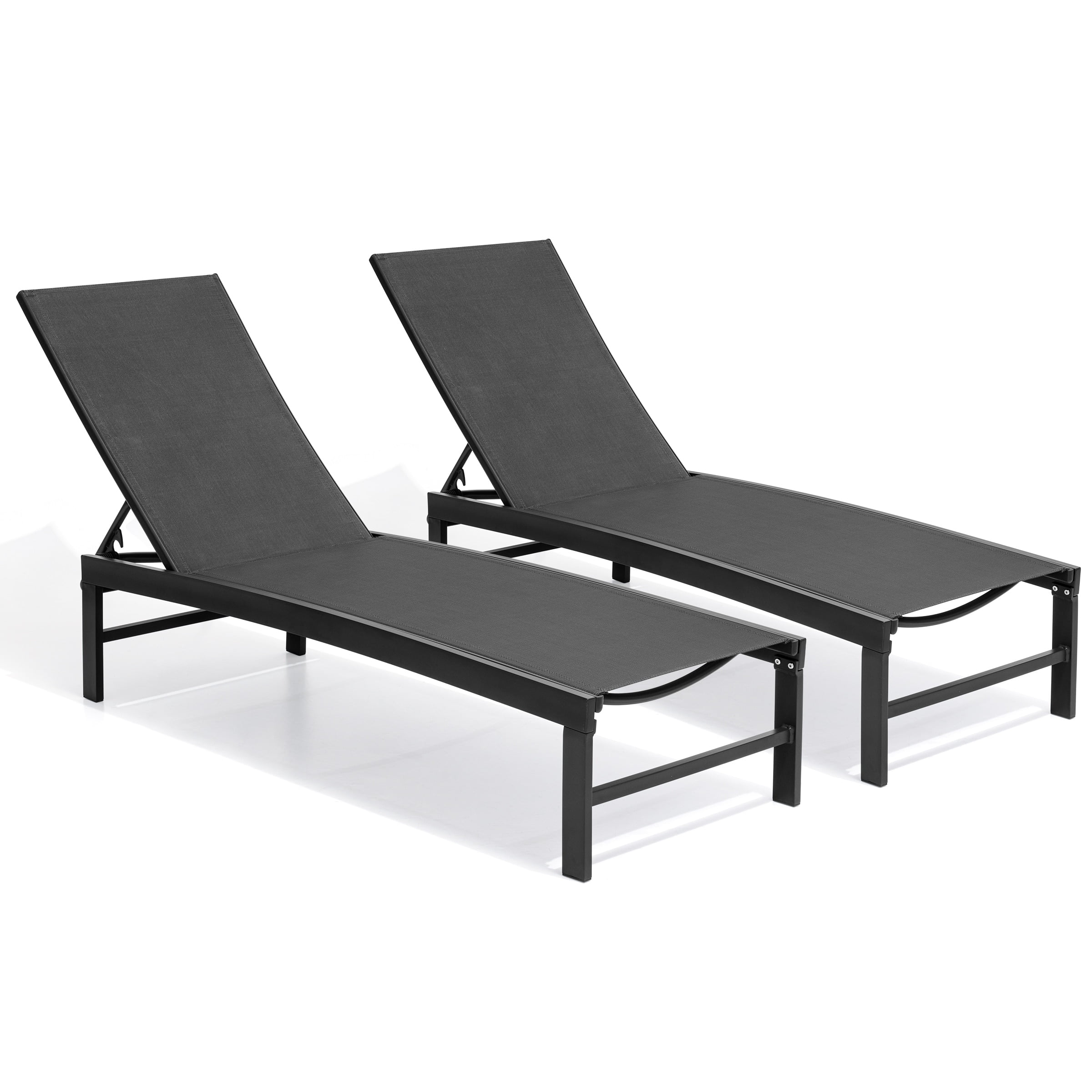 Crestlive Products Crestlive Adjustable Aluminum Chaise Lounge Chairs (Set of 2) - See Picture Black Fabric, Black Frame