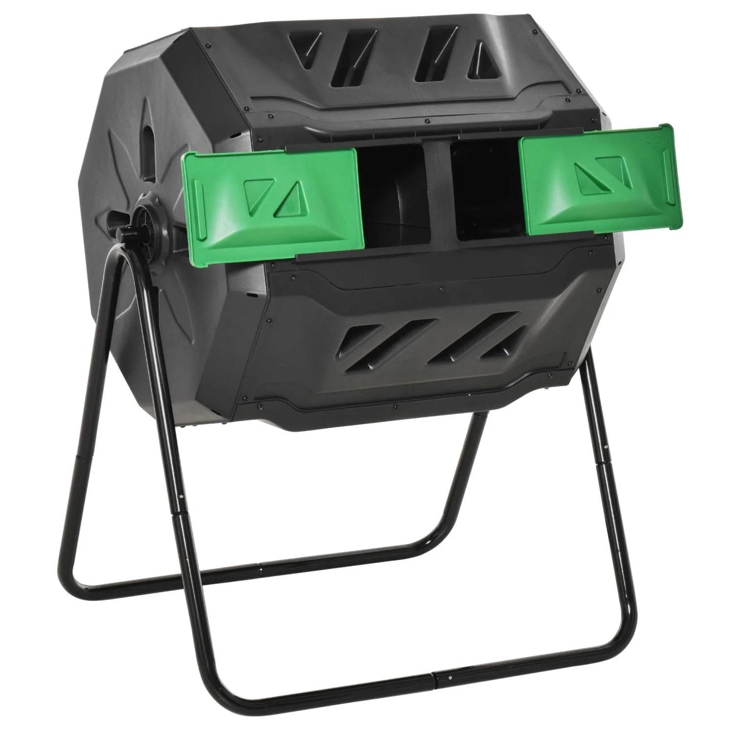 HNGMAOT Large Capacity Outsunny Dual Chamber 360° Rotating Compost Bin for Outdoor Use - Green 43 Gallon