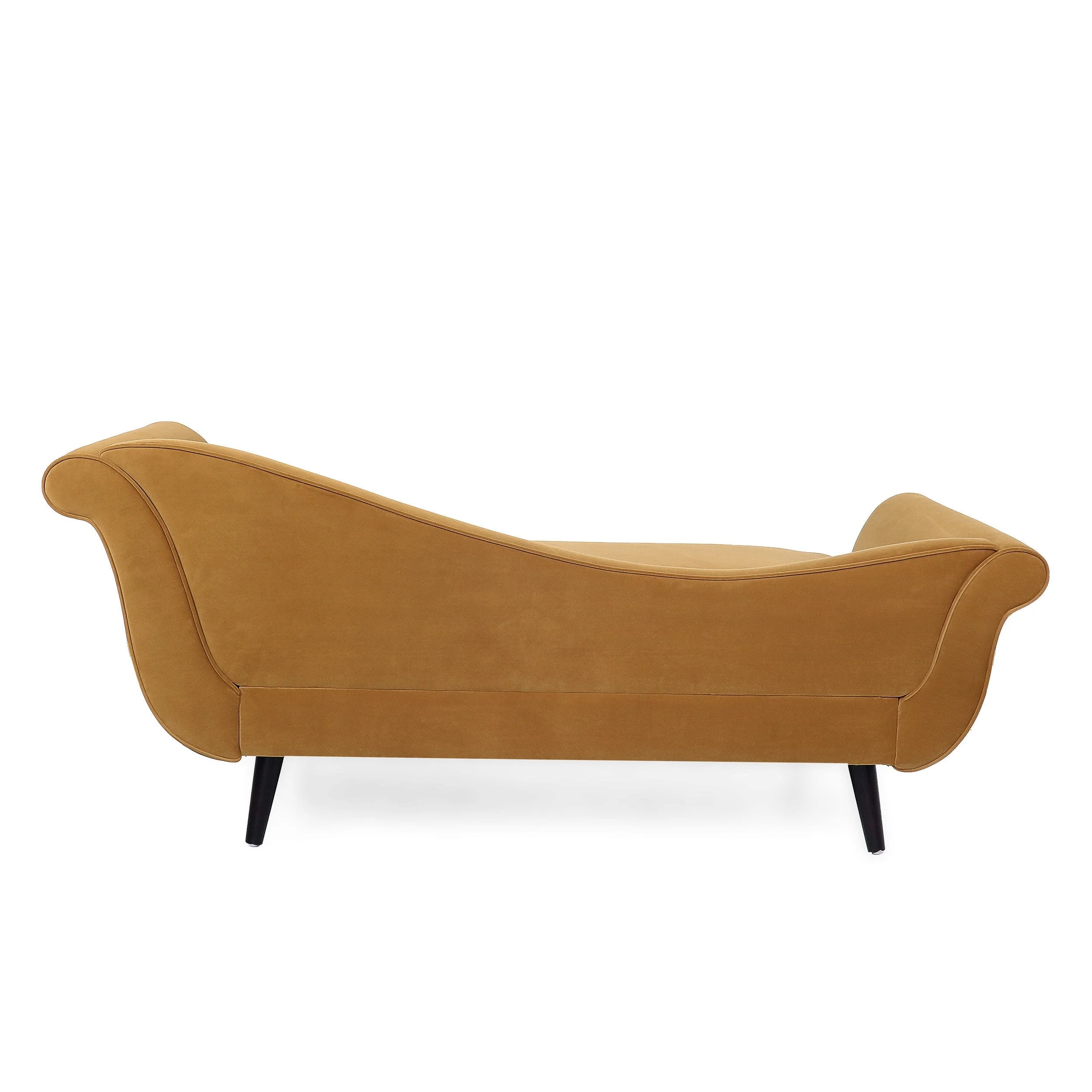 Christopher Knight Home Calvert Upholstered Chaise Lounge by Flared Arms Turmeric Orange + Dark Brown Wood Finish Removable Cushions Semi-Soft