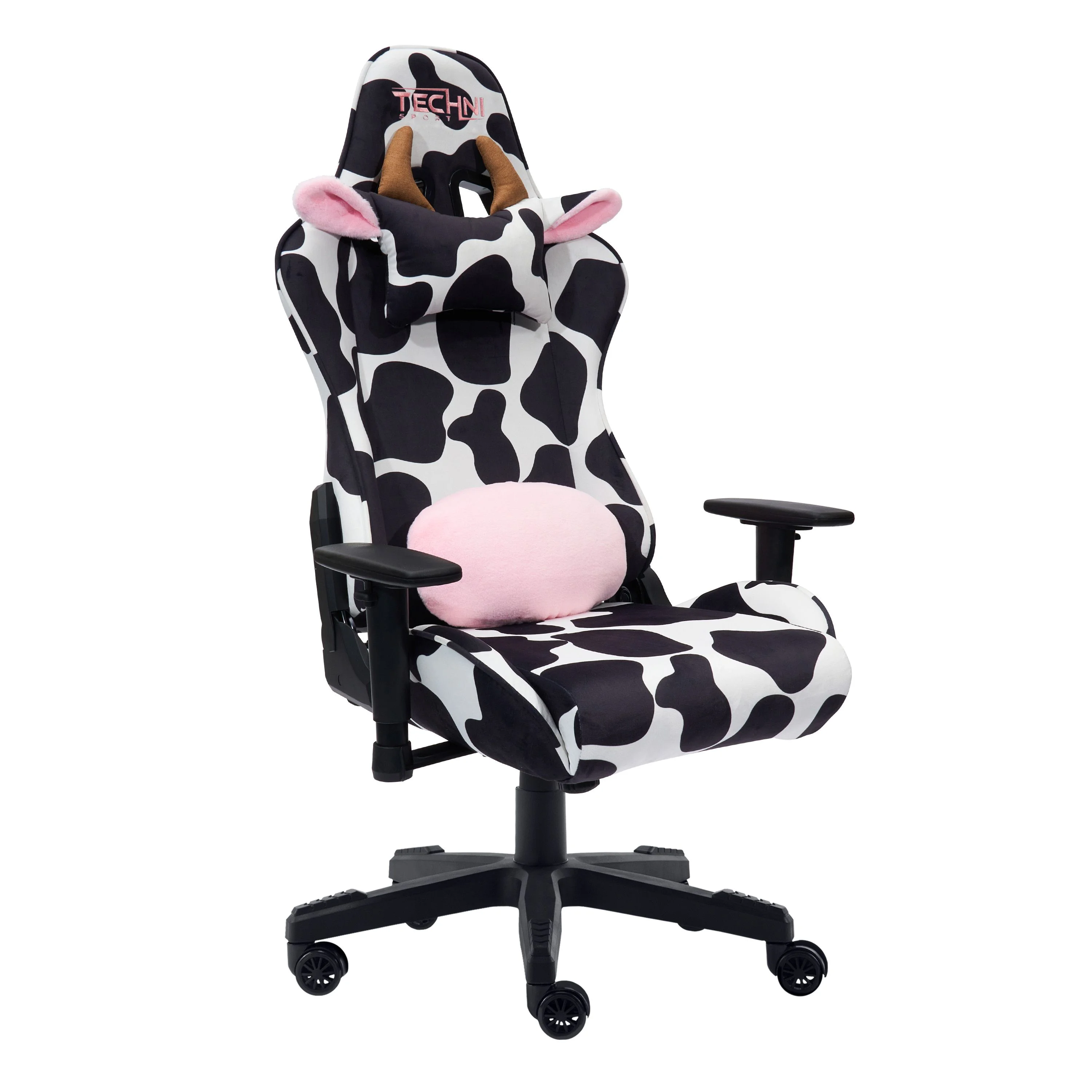 Techni Sport TS85 Luxx Series Gaming Chair with Memory Foam Seat, Black/White Cow Print RTA-TS85-COW